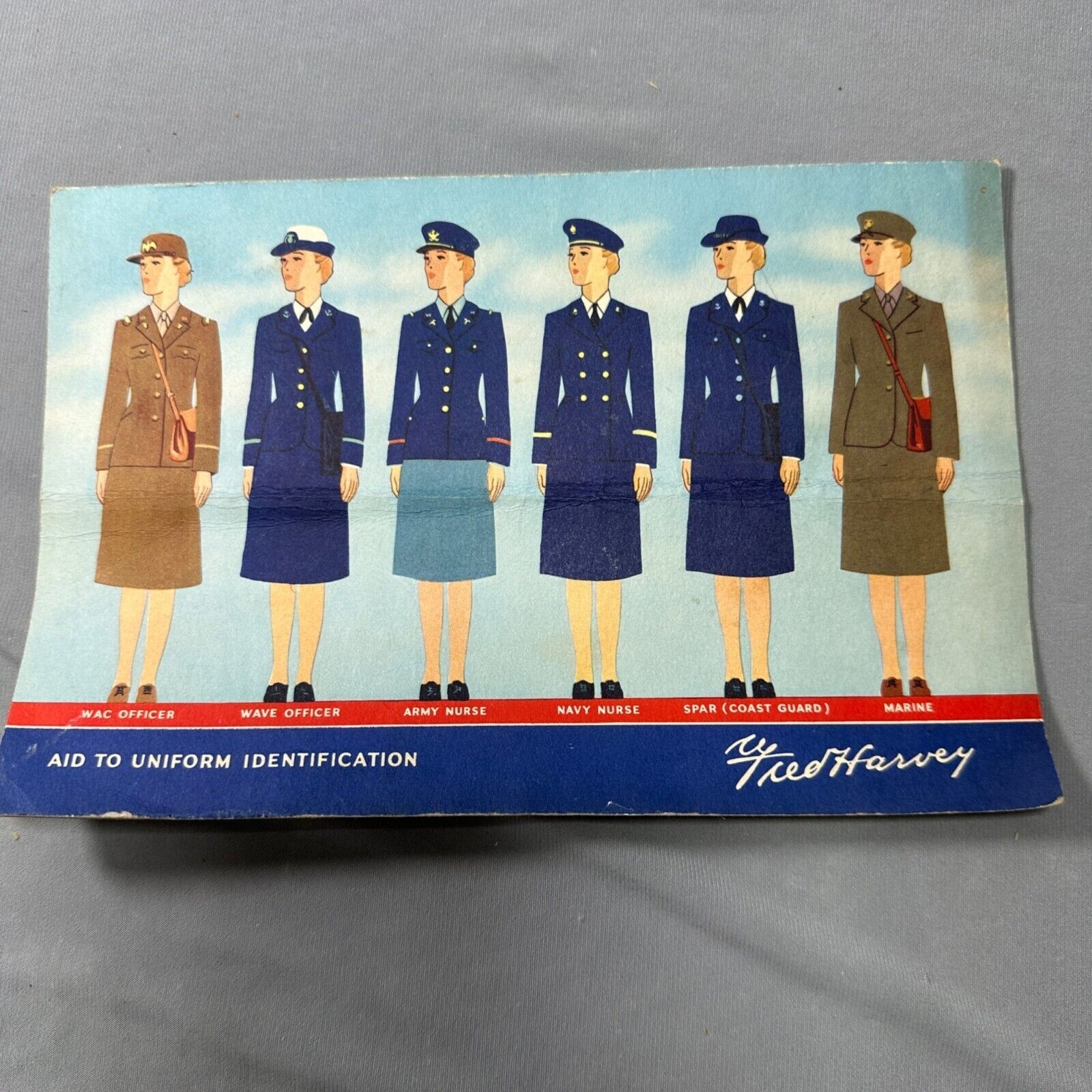Vintage 1943 Fred Harvey Menu WWII Uniform Identification