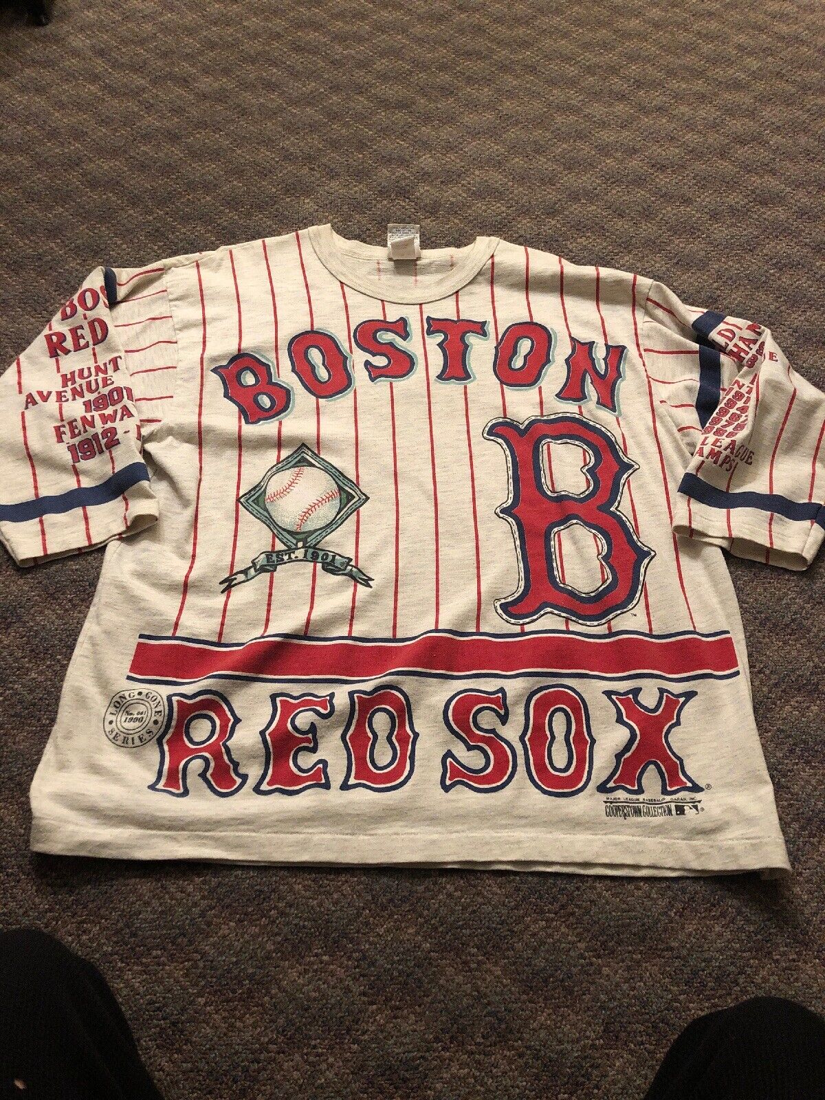 Vintage 90S Boston Red Sox Three-Quarter Sleeve Pin Striped T-Shirt