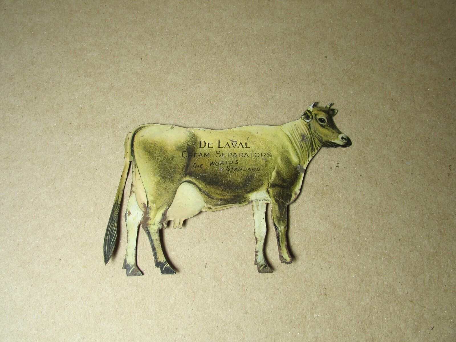 Antique DE LAVAL DeLaval Cream Separators Double Sided Cow Tin Litho Die Cut
