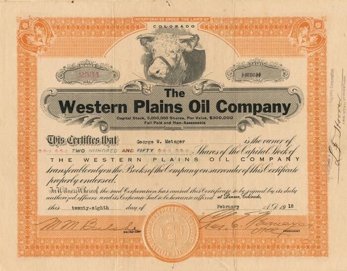 Western Plains Oil Co. - Oil Stocks and Bonds