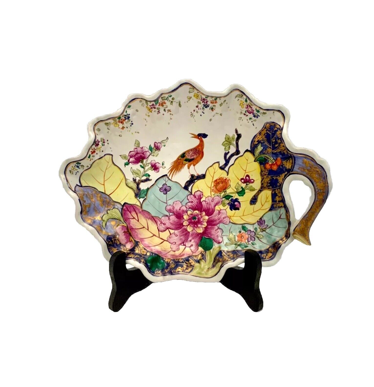 Trinket Dish Asian Tobacco Leaf Design Decorative Plate Oriental Vintage Decor