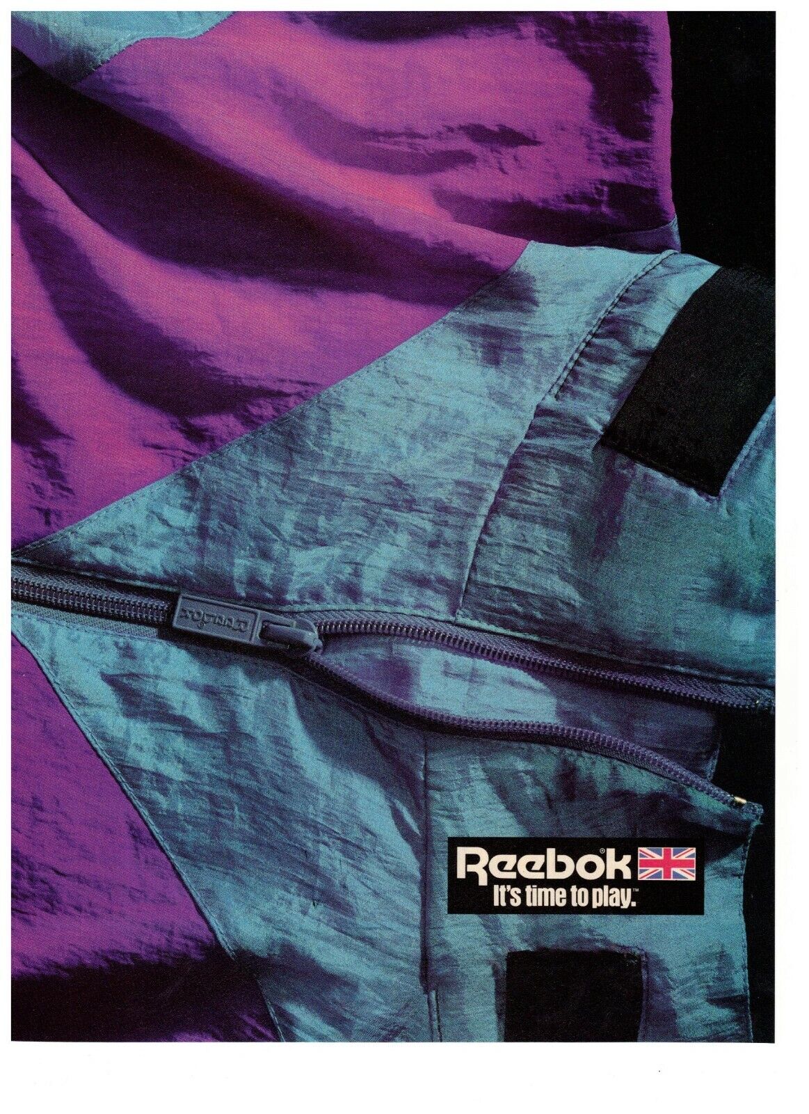 Reebok Time to Play Zipper Jacket Blue Purple Vintage 1988 Print Ad