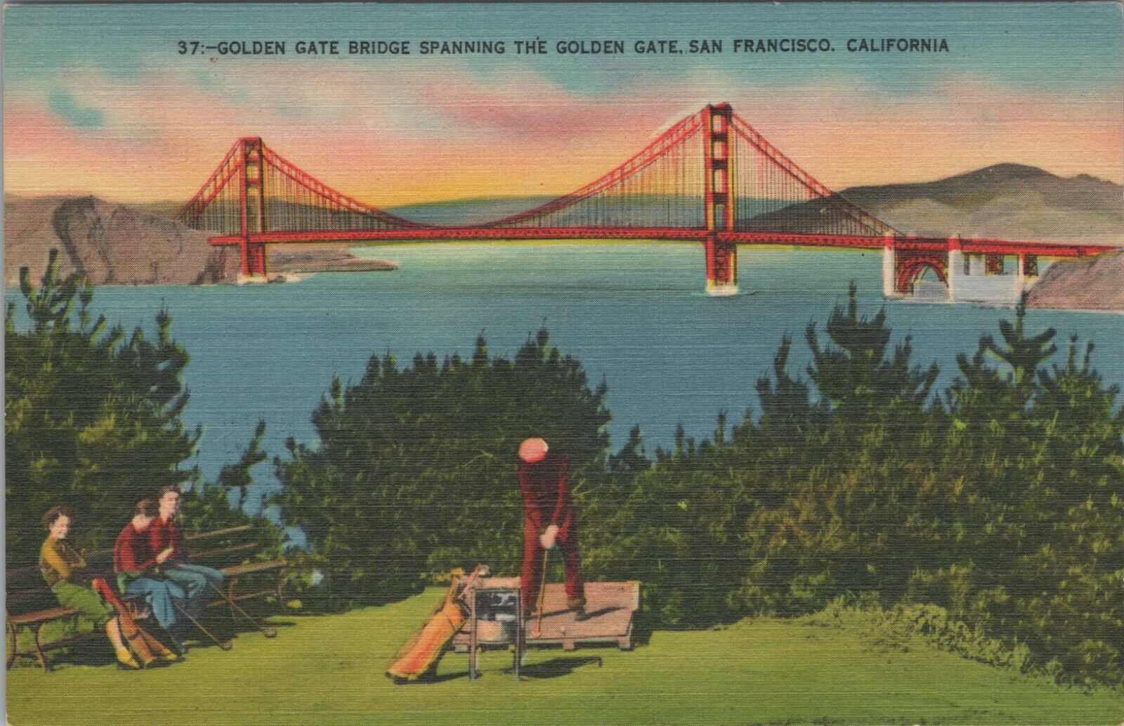 c1940s Golfing Golden Gate Bridge Marin San Francisco California postcard D247