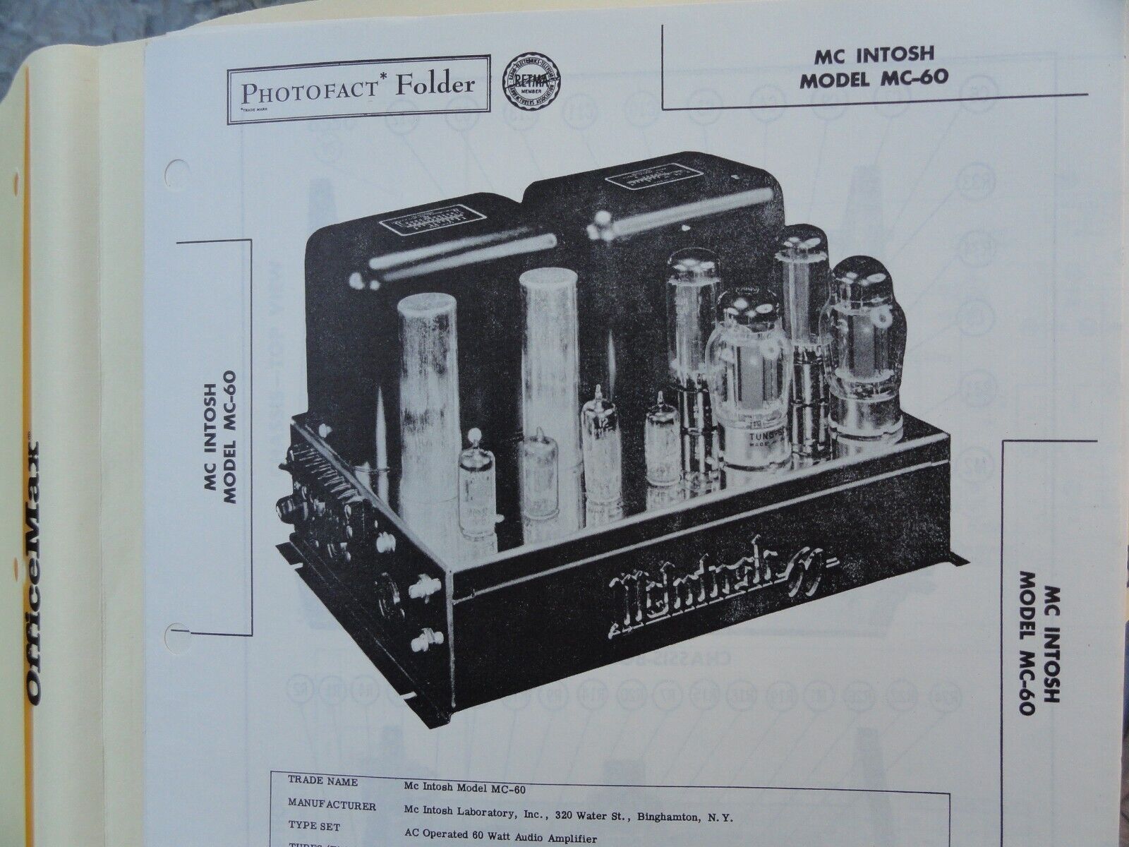 Original Sams Photofact Manual MC INTOSH MC-60