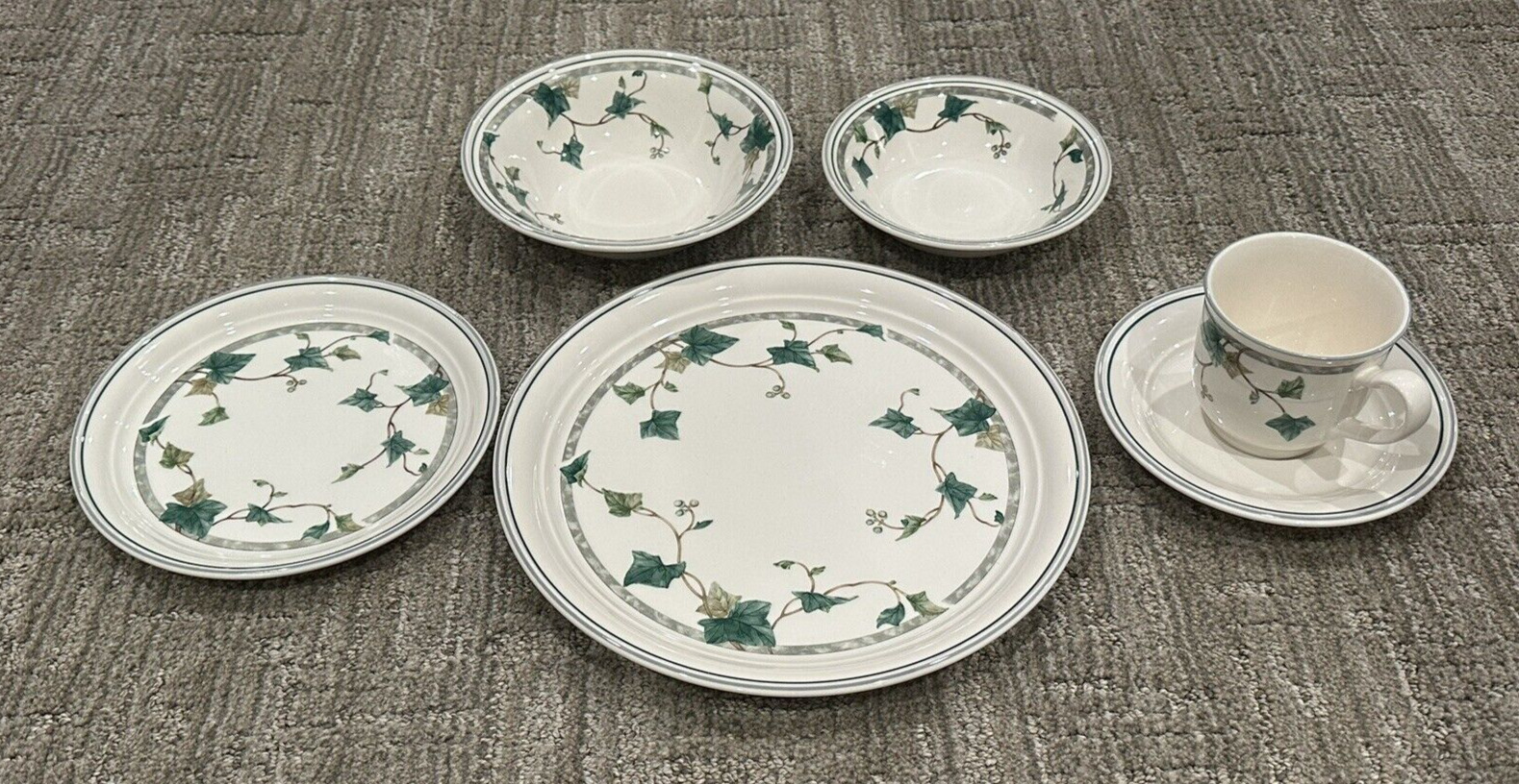NORITAKE IVY LANE 6 PC PLACE SETTING DINNER & BREAD PLATES BOWLS CUP SAUCER LN