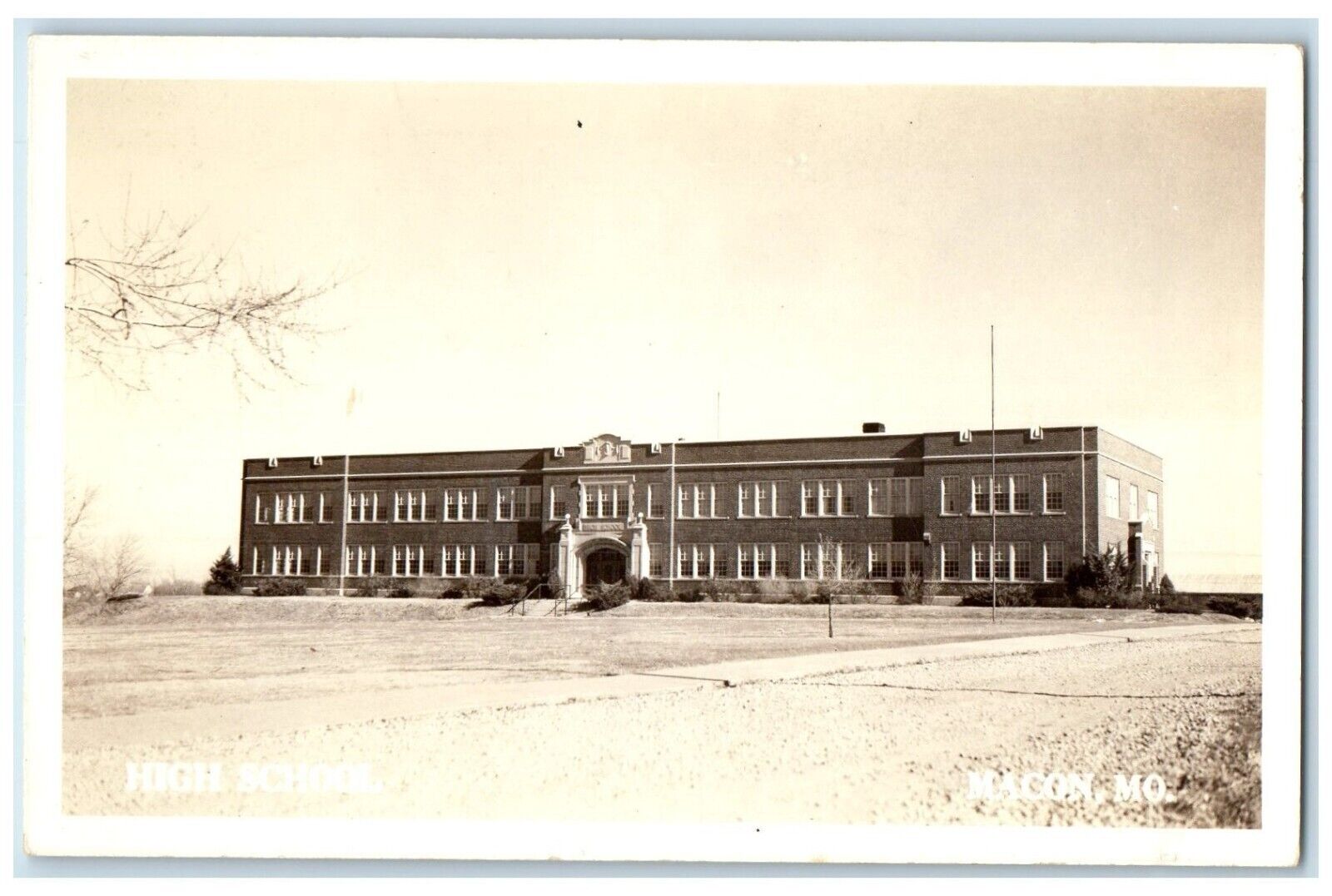 c1940's High School Building Campus Macon Missouri MO RPPC Photo Postcard