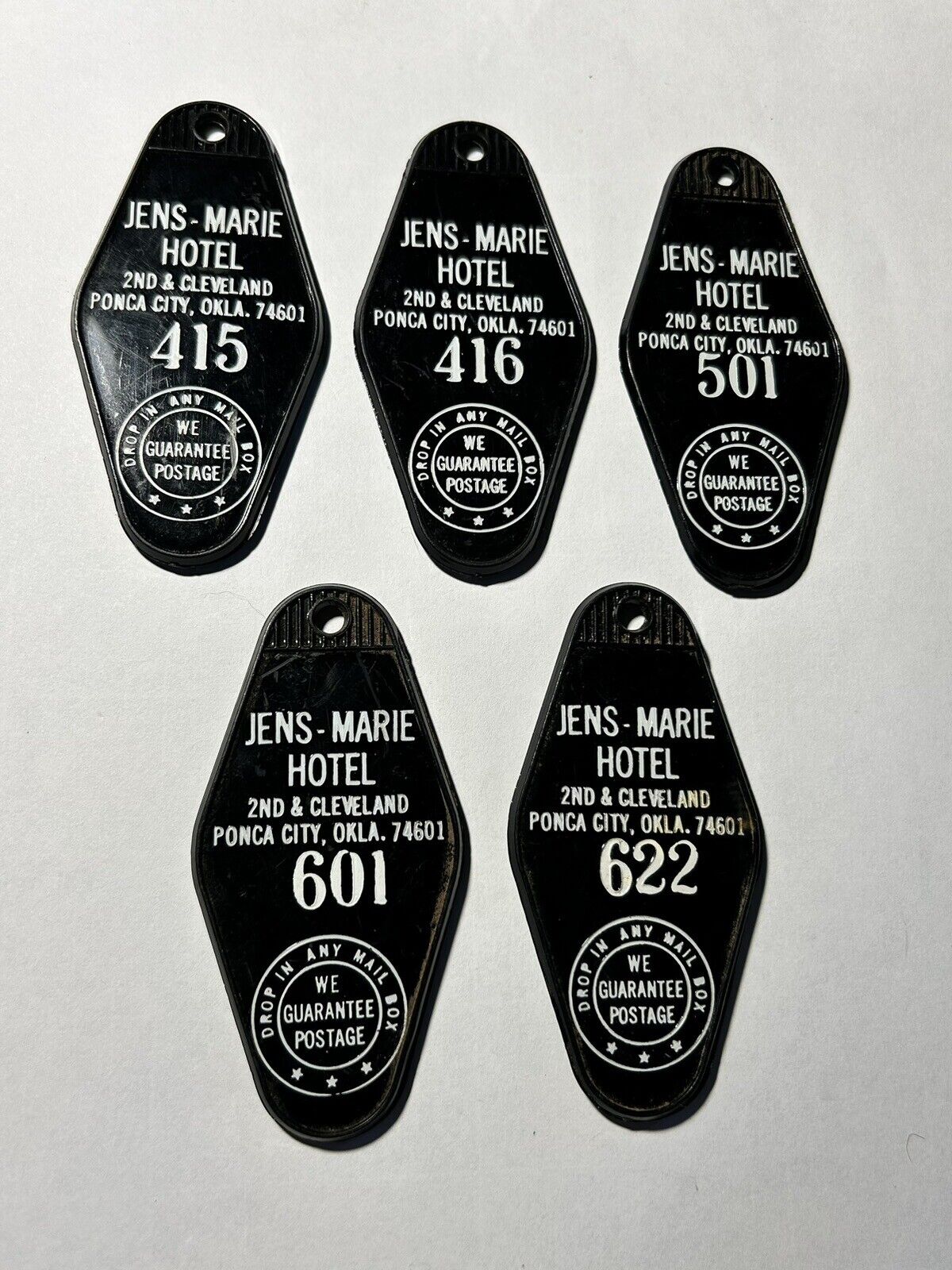 (5) Vintage  Jen’s Marie Hotel Ponca City Oklahoma Key Fobs