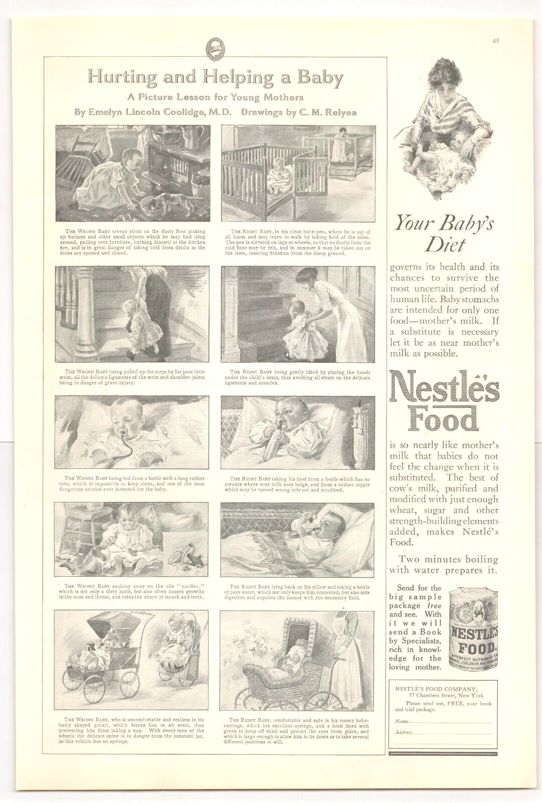 1913 NESTLE's Baby Food infant care antique PRINT AD just like mother's milk