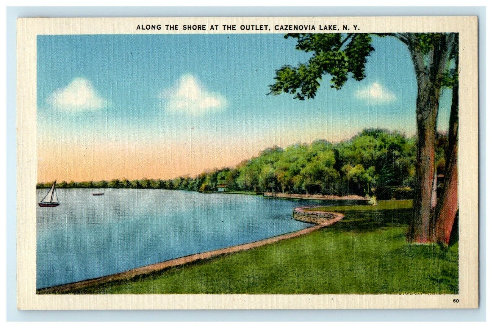 c1940\'s Along The Shore At Outlet Cazenovia Lake New York NY Vintage Postcard