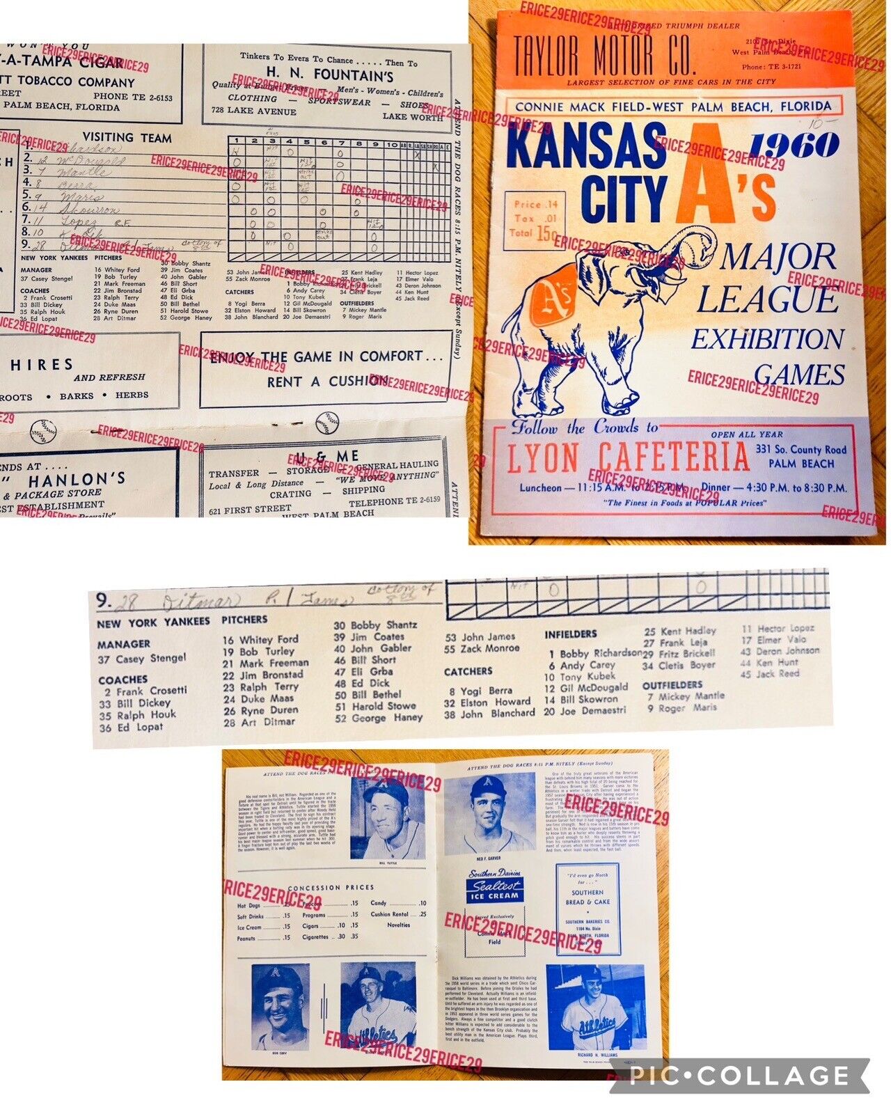 1960 Kansas City A\'s vs. New York Yankees March 29, 1960 Spring Training Program