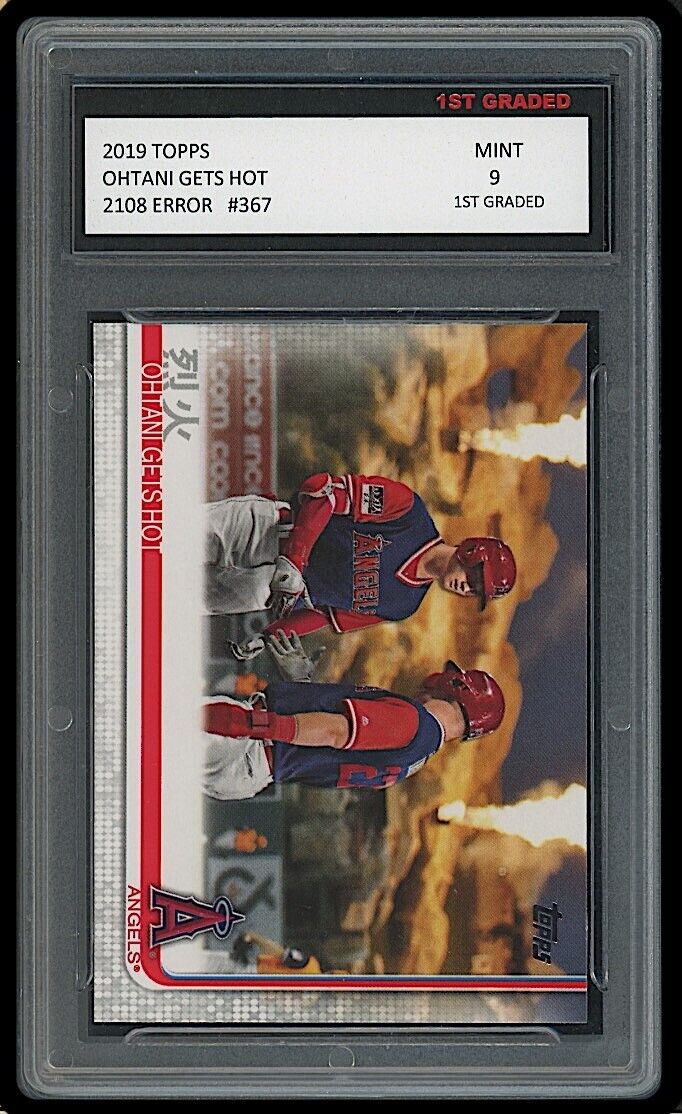 SHOHEI OHTANI/MIKE TROUT TOPPS 'OHTANI GETS HOT' ERROR CARD 1ST GRADED 9 ANGELS