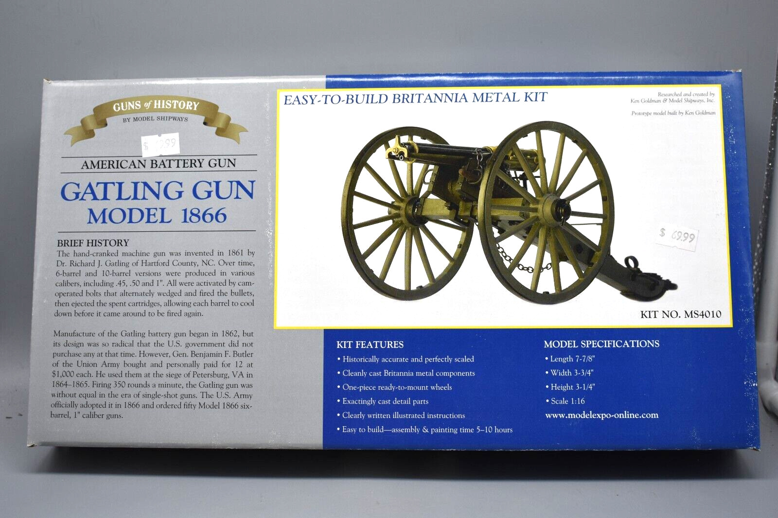 American Civil War Battery Gun, Gatling Gun Model 1866, Metal, Made in USA
