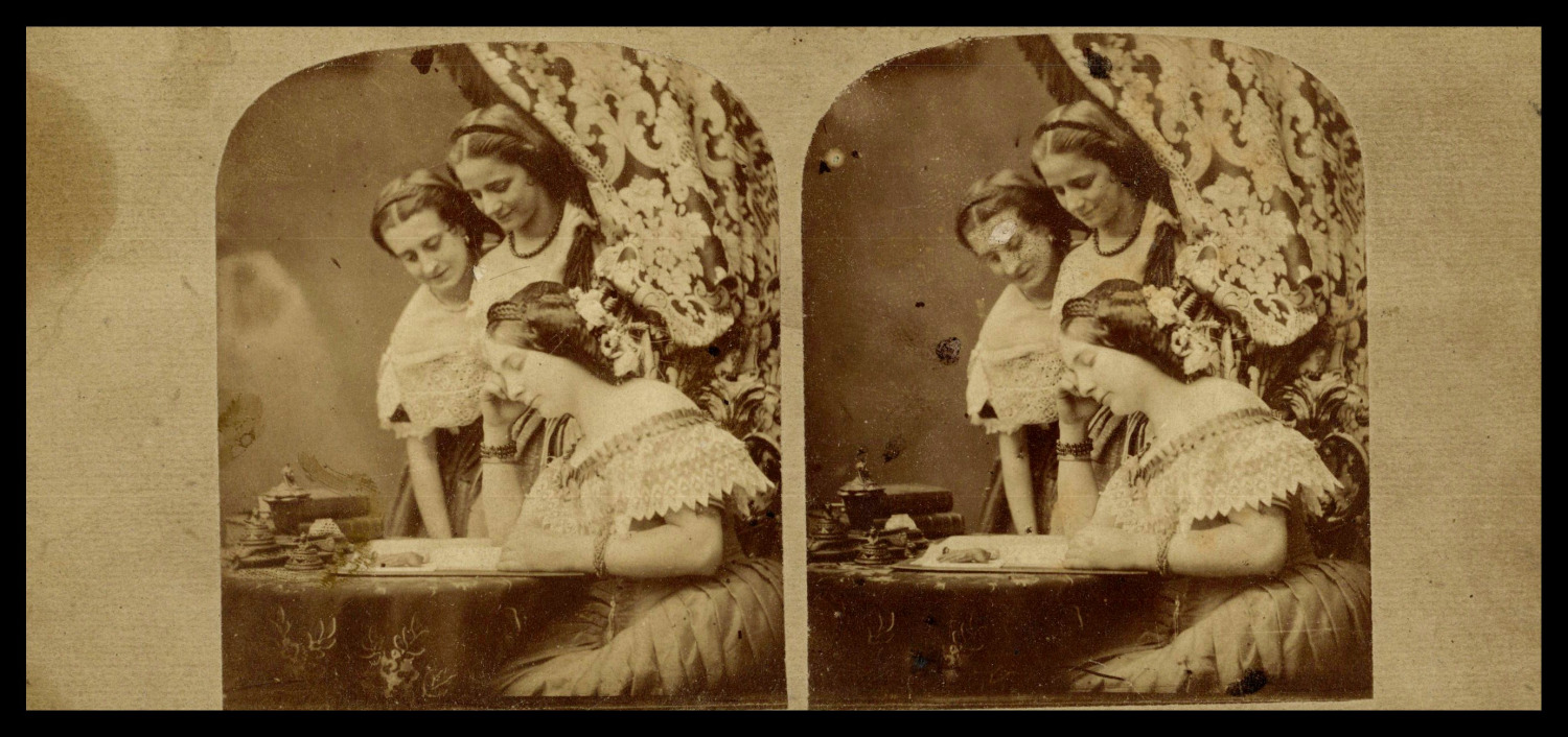 Women Reading a Book, ca.1870, Stereo Vintage Print Stereo, Print d'