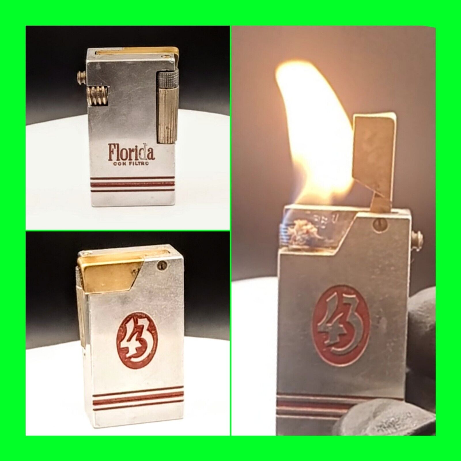 Rare Vintage Florida 43 Cigarettes Advertising Petrol Lighter - In Working Cond.