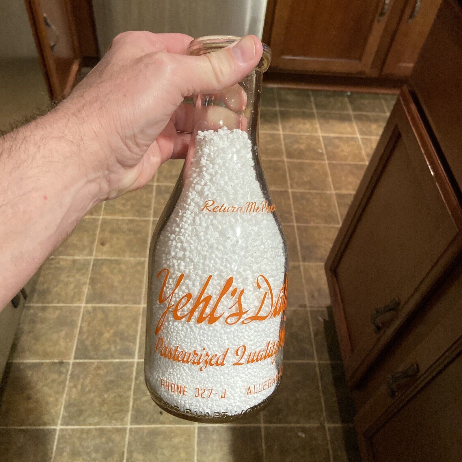 Rare Yehl’s Dairy ACL Quart Milk Bottle Allegany New York NY Phone 327-J