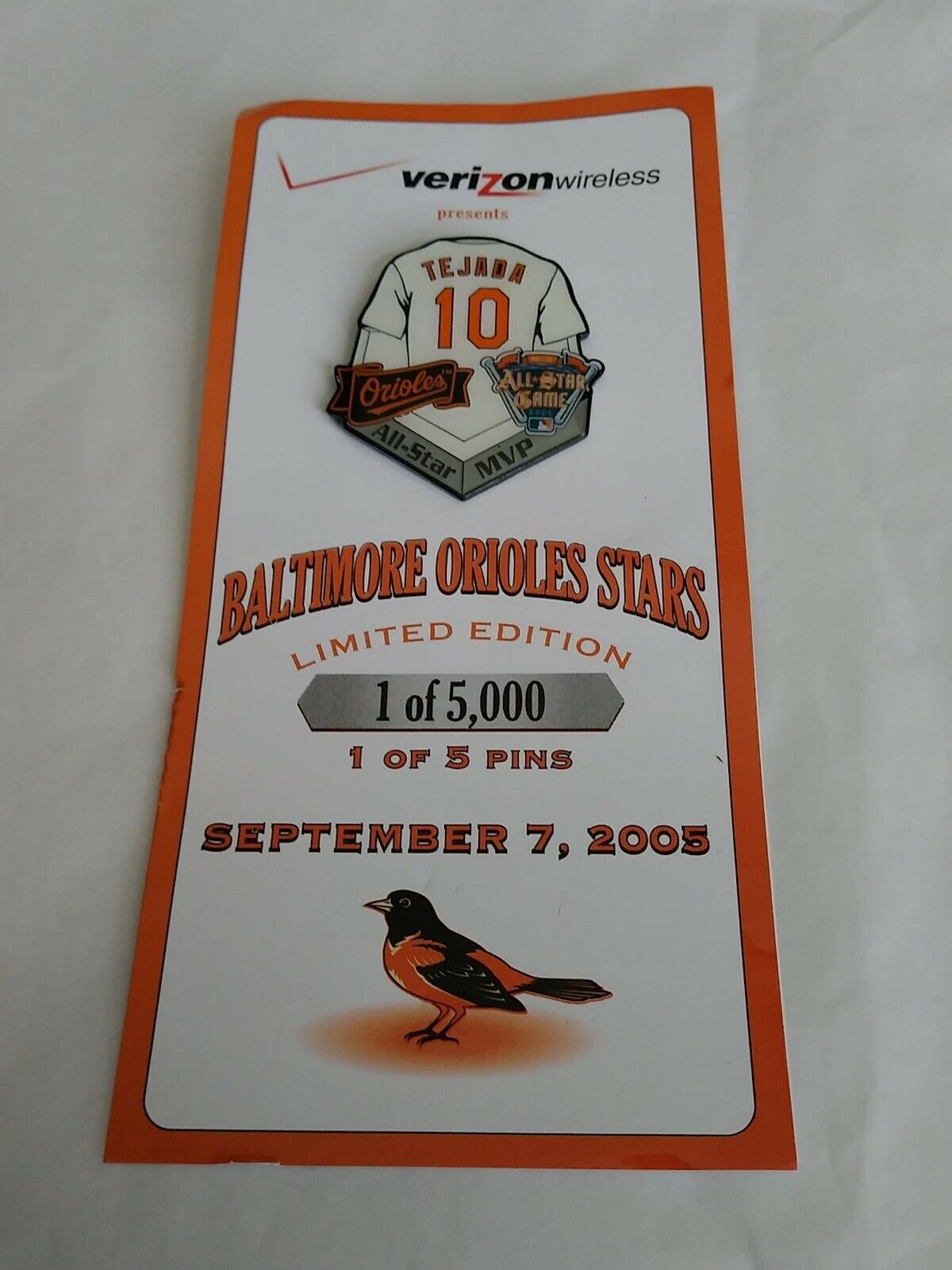 Miguel Tejada Limited Edition Pin Baltimore Orioles Stars 1 Of 5000 Verizon 2005