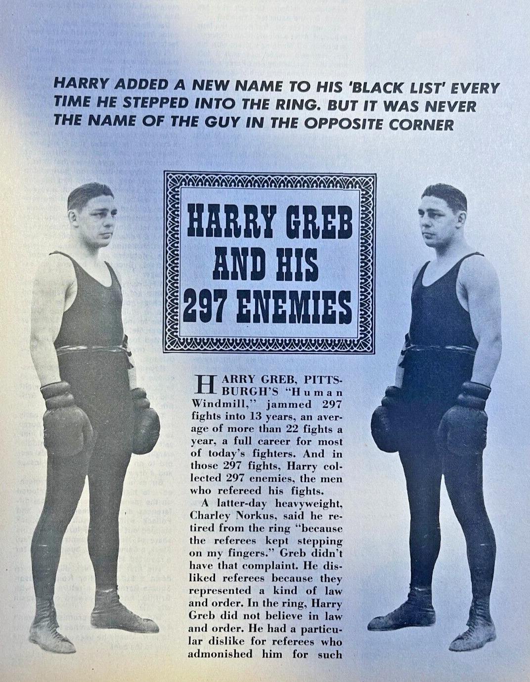 1969 Boxer Harry Greb illustrated