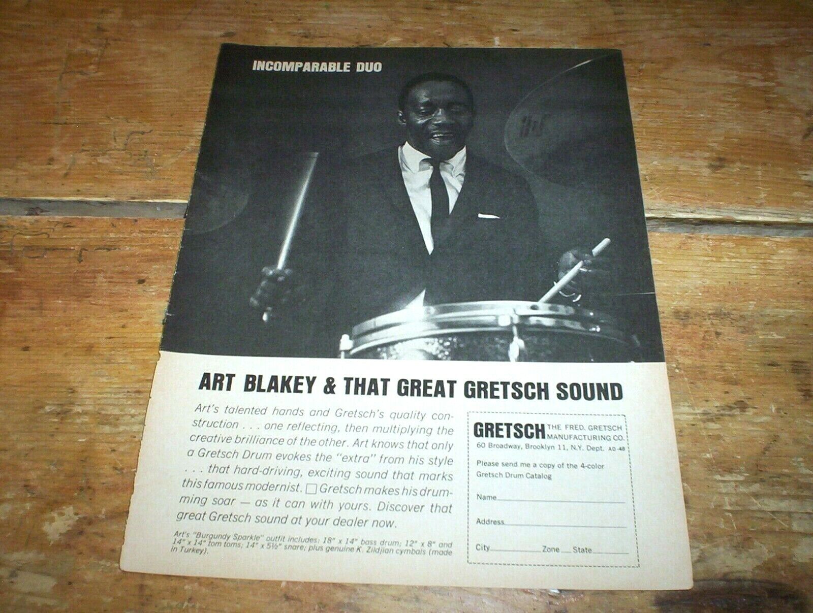 ART BLAKEY jazz messengers (GRETSCH DRUMS ) 1967 Vintage US magazine PROMO Ad NM