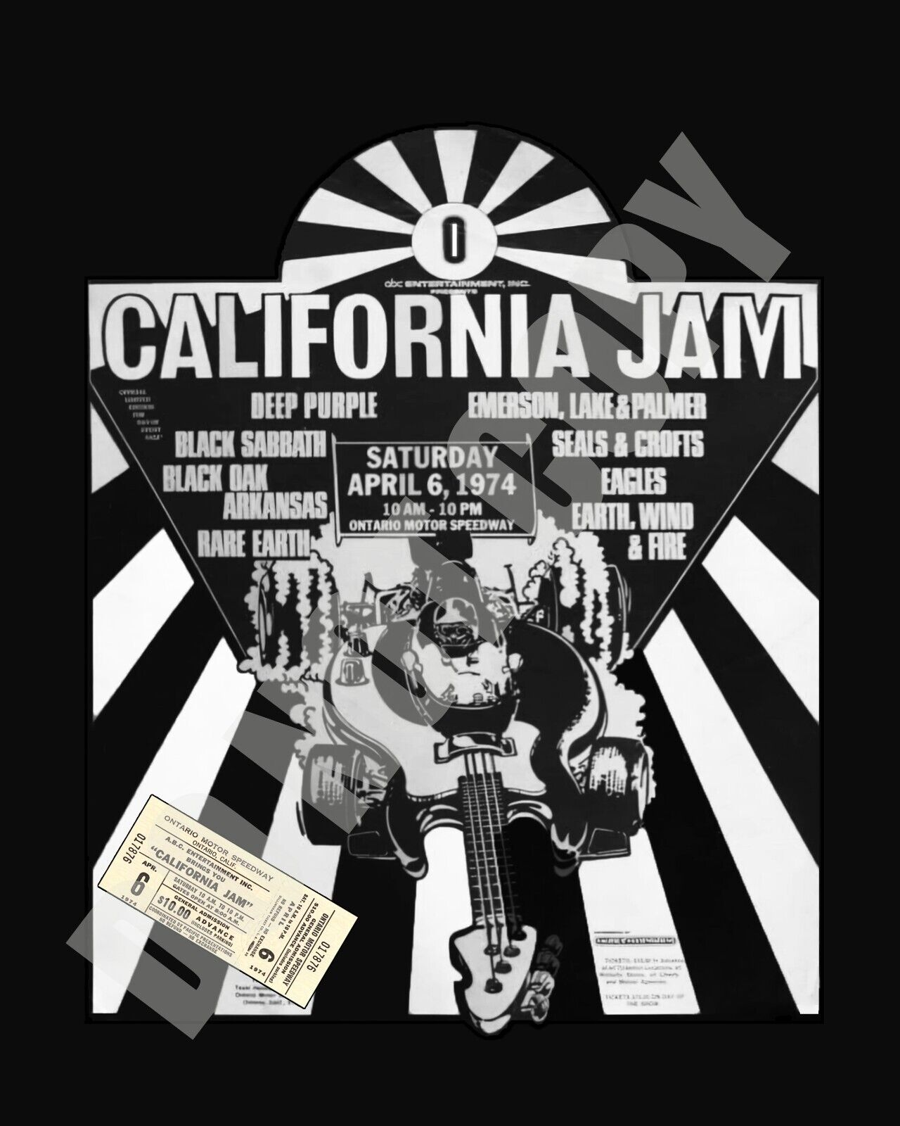 April 1974 California Jam Concert Ontario Motor Speedway Flyer Ticket 8x10 Photo