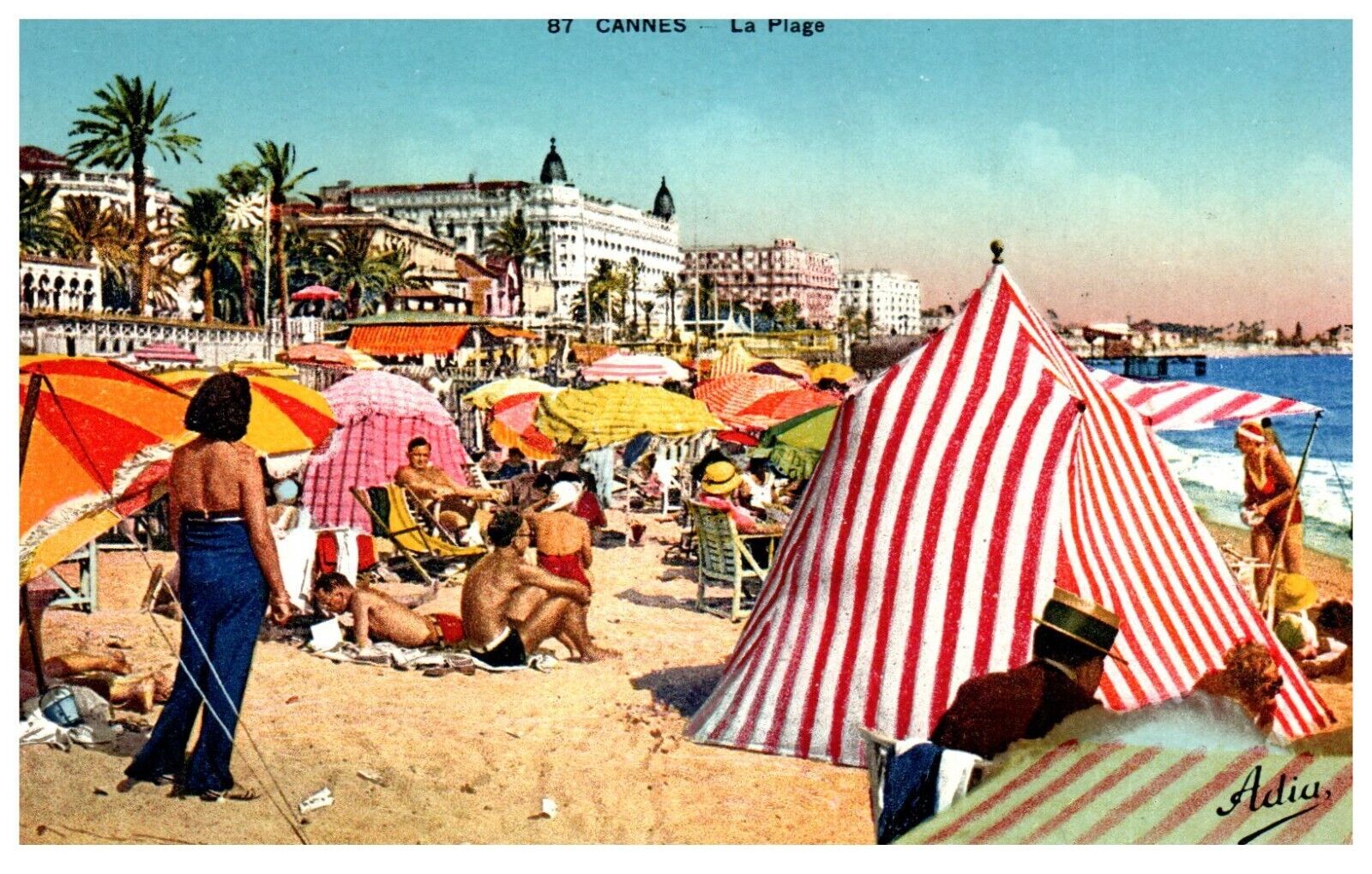 Cannes France French Riviera Beach Scene Fashion  Postcard Unposted c.1920