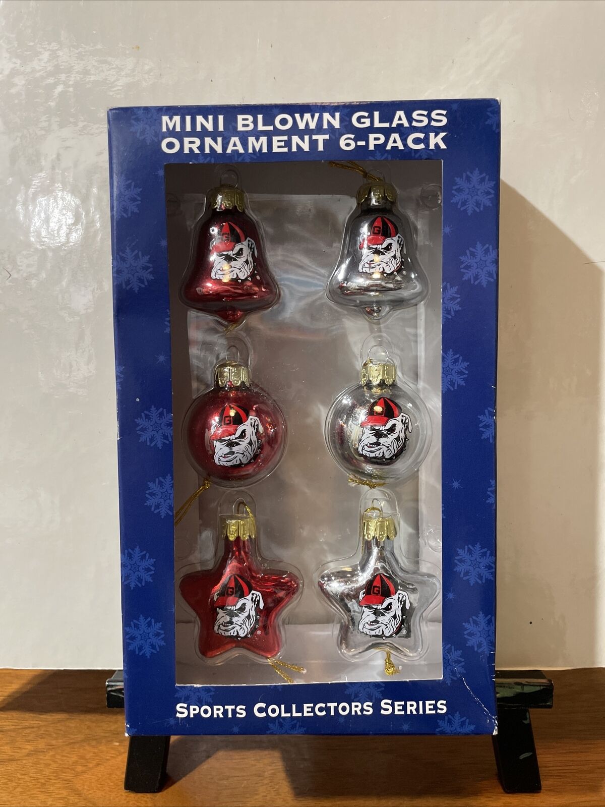 NCAA Georgia Bulldogs UGA Mini Blown Glass Christmas Ornaments Set of 6 (New)