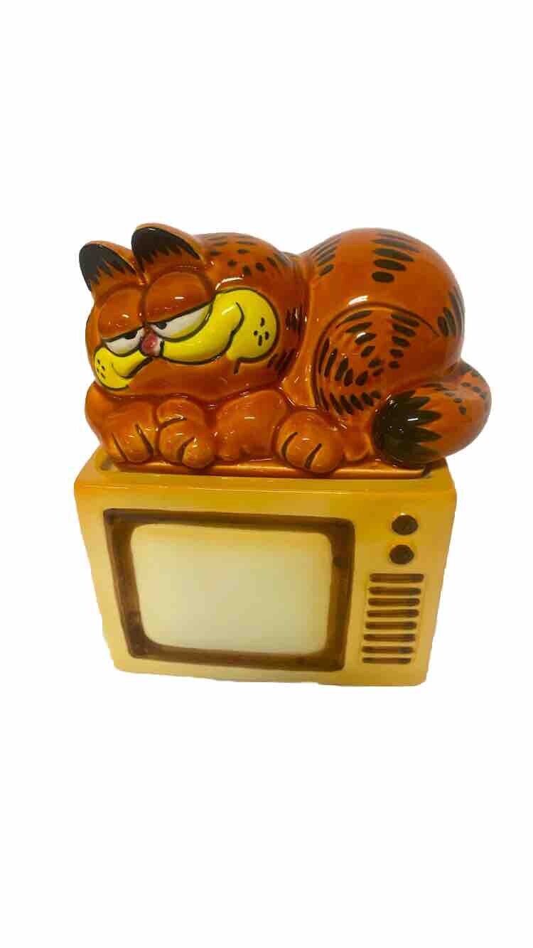 Enesco Garfield the cat television trinket box, vintage 1981 Jim Davis ceramic