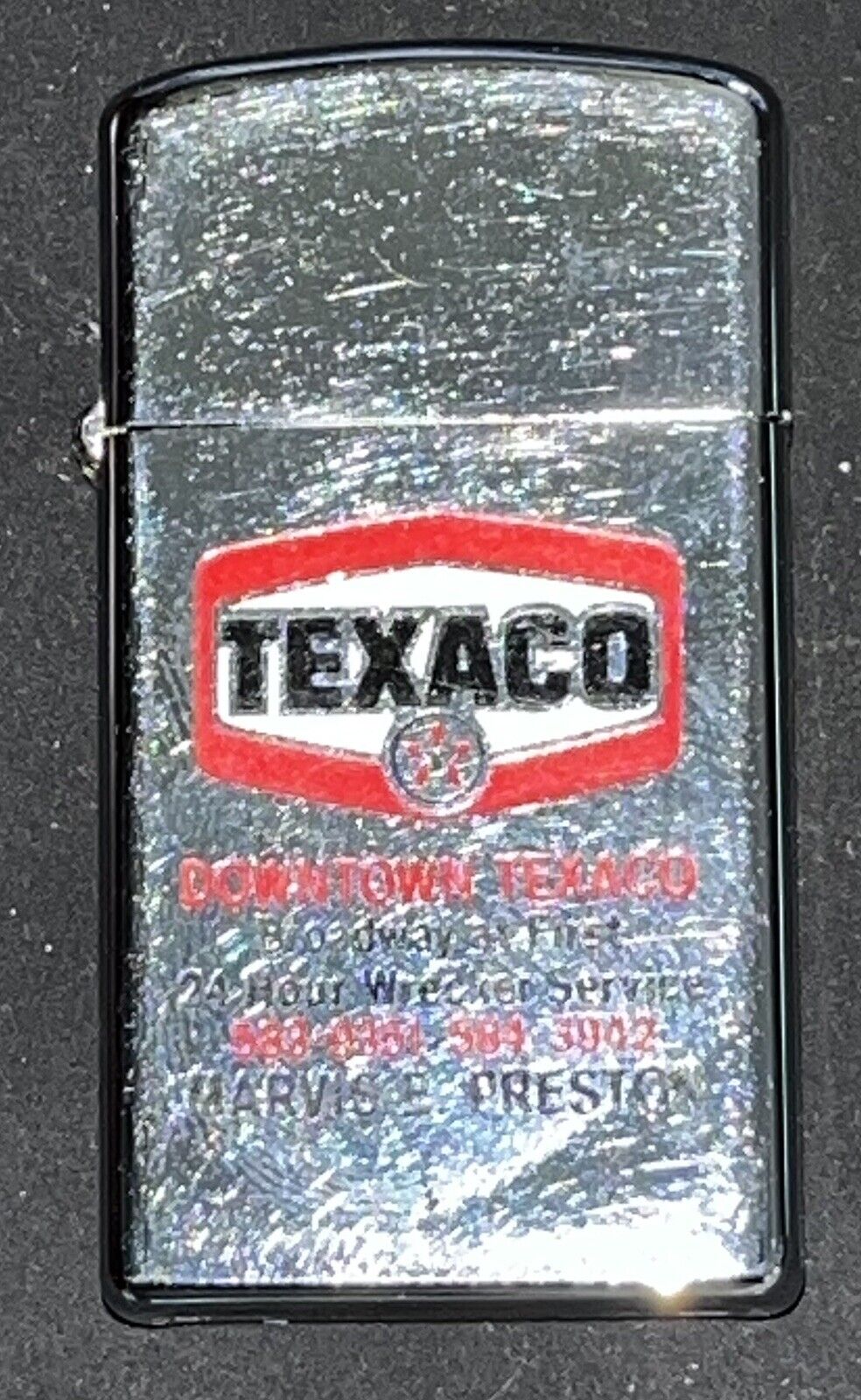 Vintage Downtown Texaco Oil Gas Station Slim Zippo Lighter