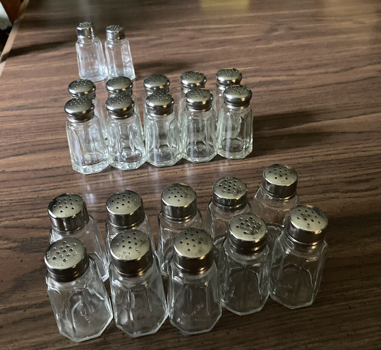 VTG lot 22 Clear Glass Salt & Pepper Shakers (10 GEMCO 10 H.L. 2 HALCO) Octagon 