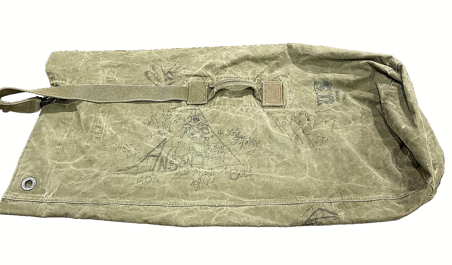 Unique Vintage US Army Duffel Bag Soldier Deployment with Trench Art