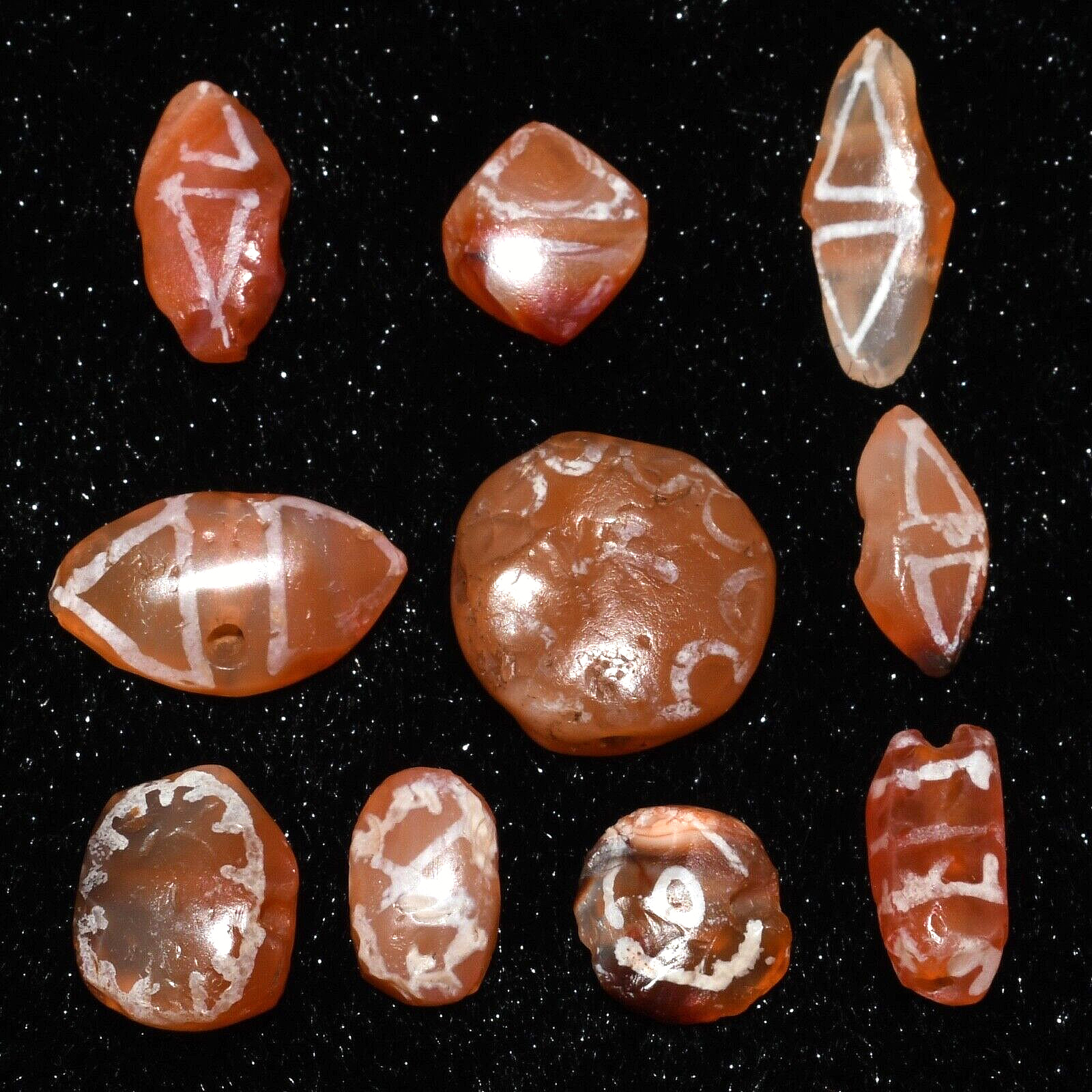 10 Genuine Ancient Near Eastern Etched Carnelian Beads over 1000 Years Old