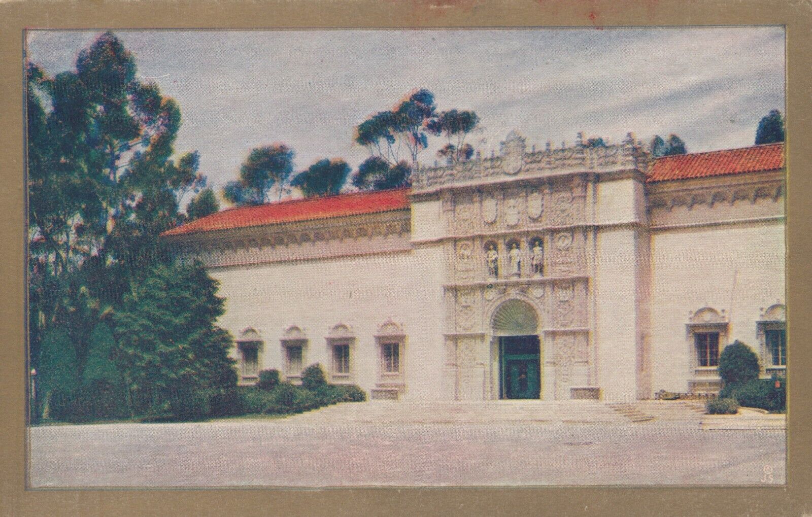 Entrance San Diego California Fine Arts Gallery Whiteborder Vintage Postcard