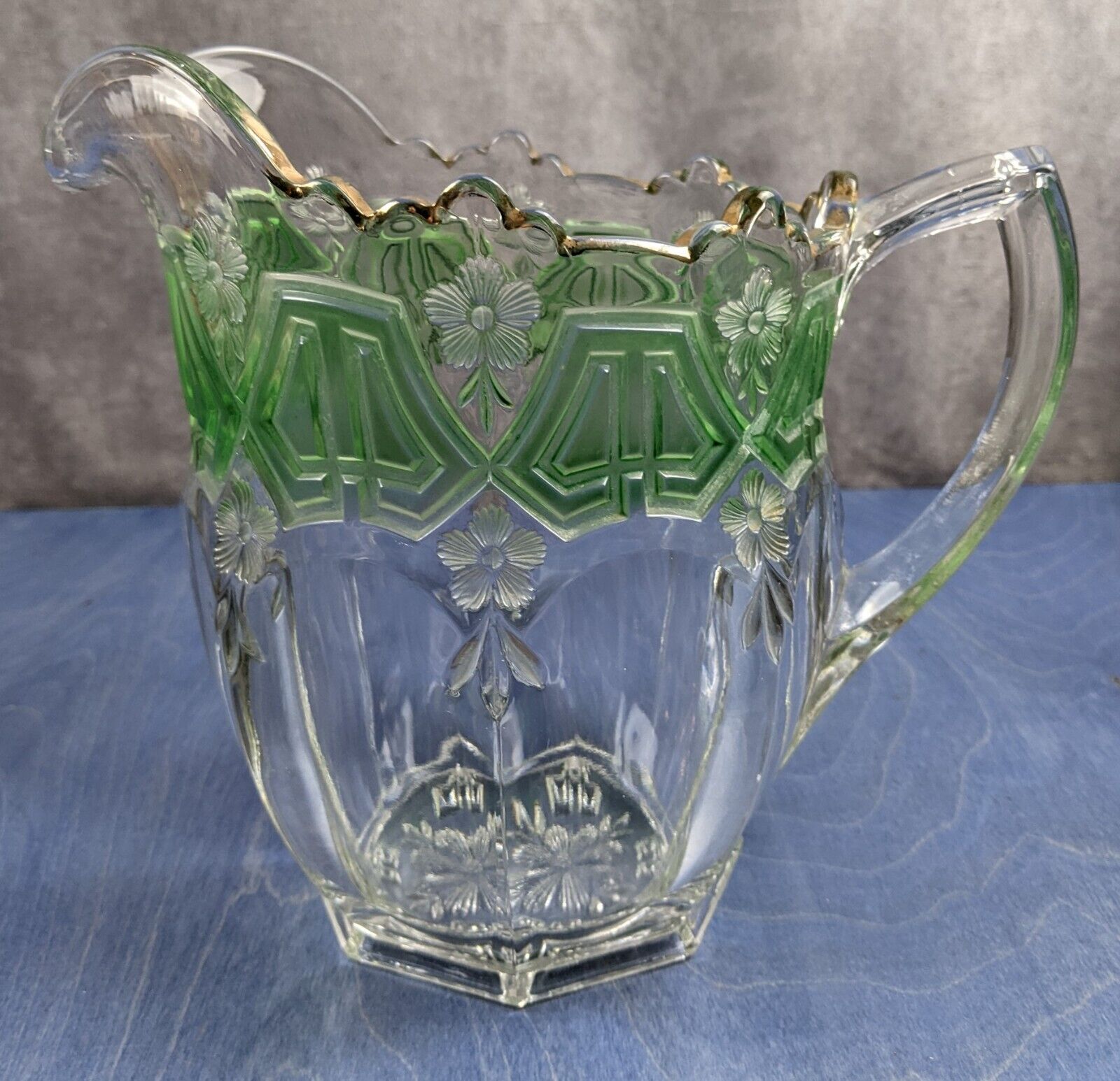 Antique EAPG US Glass Reverse 44 Athenia GREEN Stain Heavy 8\