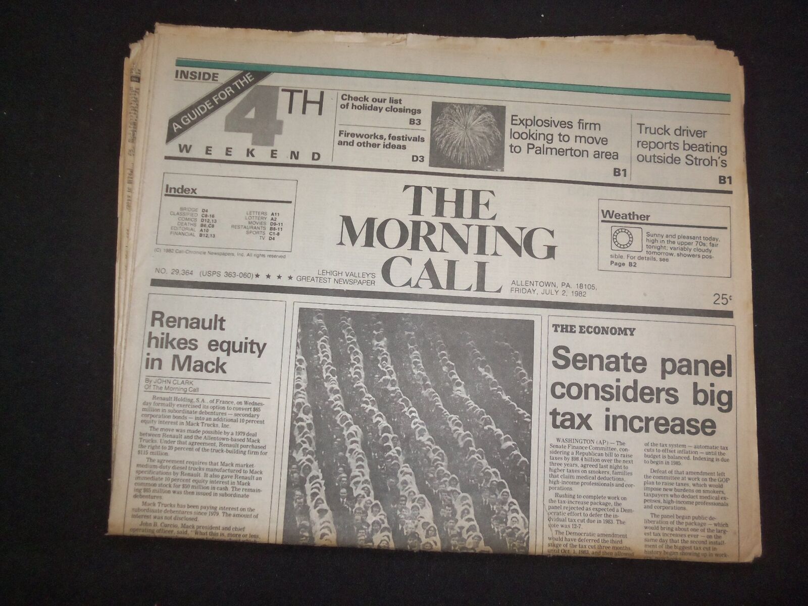1982 JULY 2 MORNING CALL NEWSPAPER-ALLENTOWN, PA - SENATE TAX INCREASE - NP 8269