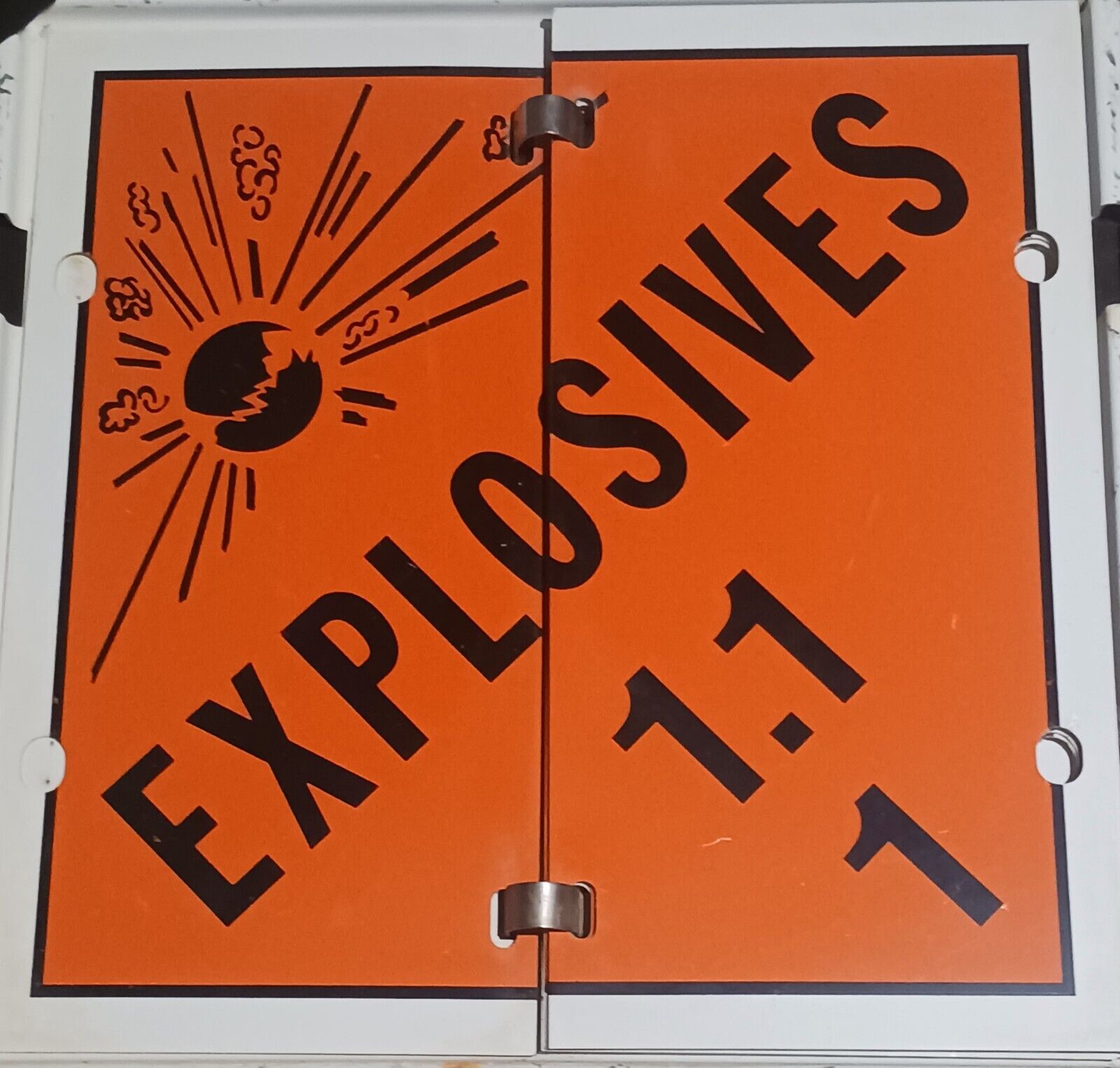 Vintage LUDWIG Flip-Placard Explosives Safety Sign ALL METAL 7 Signs In One