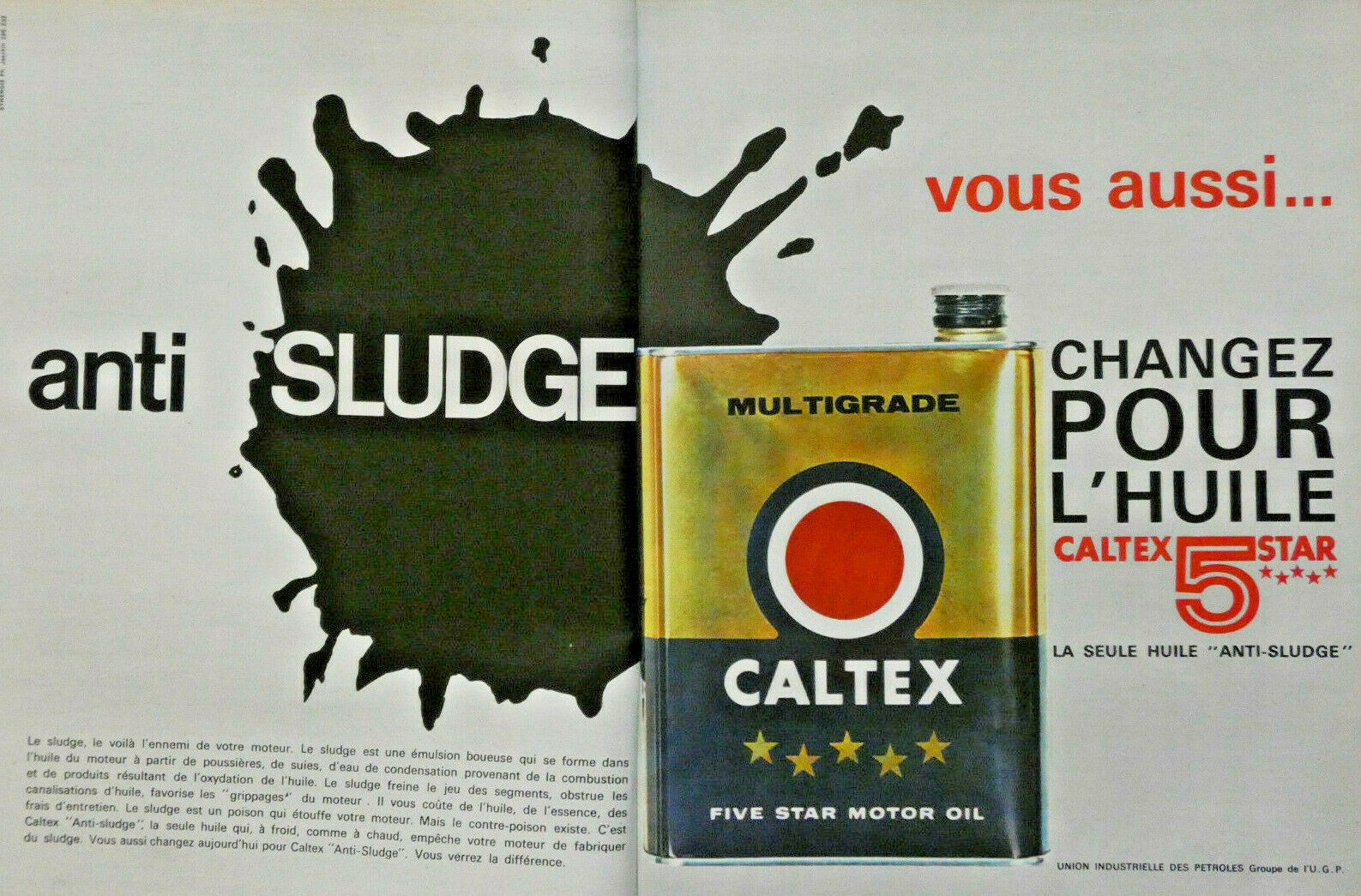 1963 CALTEX ANTI-SLUDGE 5 STAR MULTIGRADE OIL PRESS ADVERTISEMENT - CAN