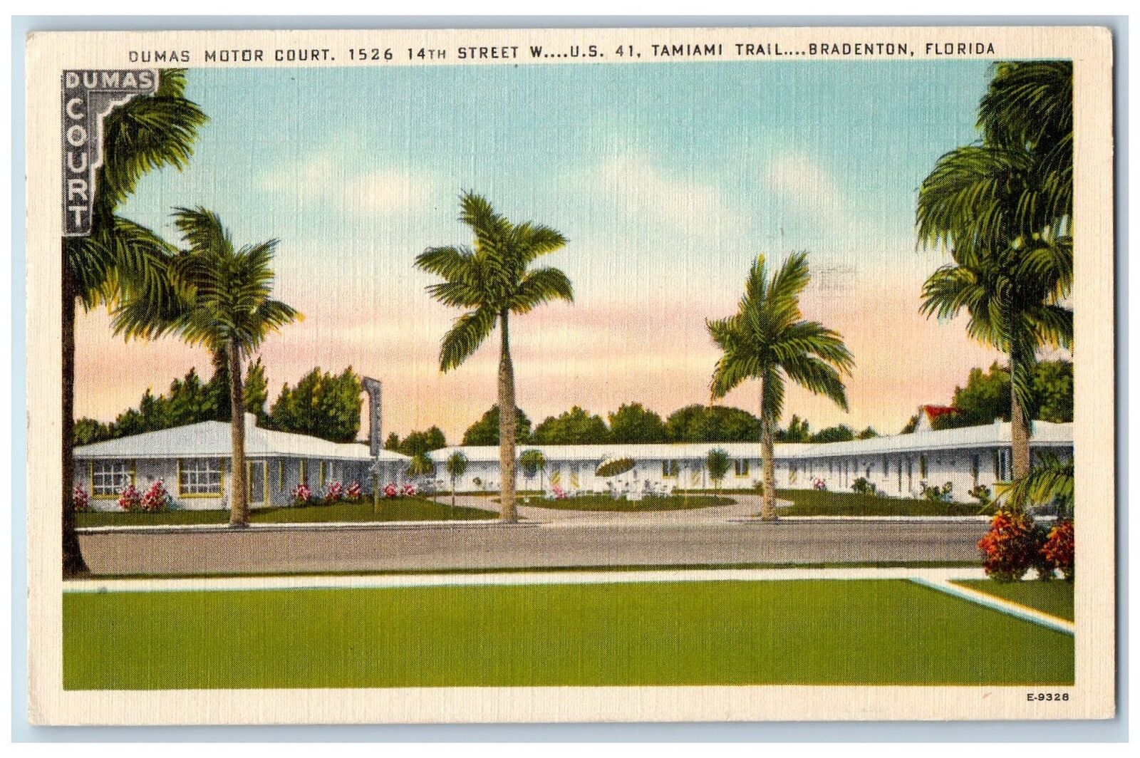 1951 Dumas Motor Court & Restaurant Cottage Bradenton Florida Vintage Postcard