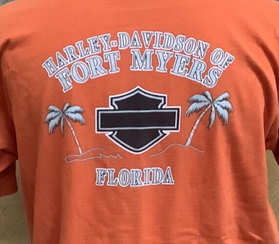 Harley Davidson Pocket T-Shirt Dealer Fort Myer's, FL - Orange- Men's XL