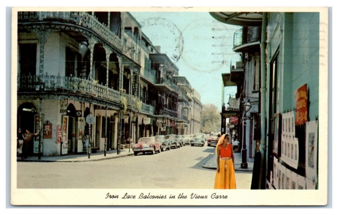 French Quarter New Orleans Louisiana Street Scene Vintage Postcard Posted 1962