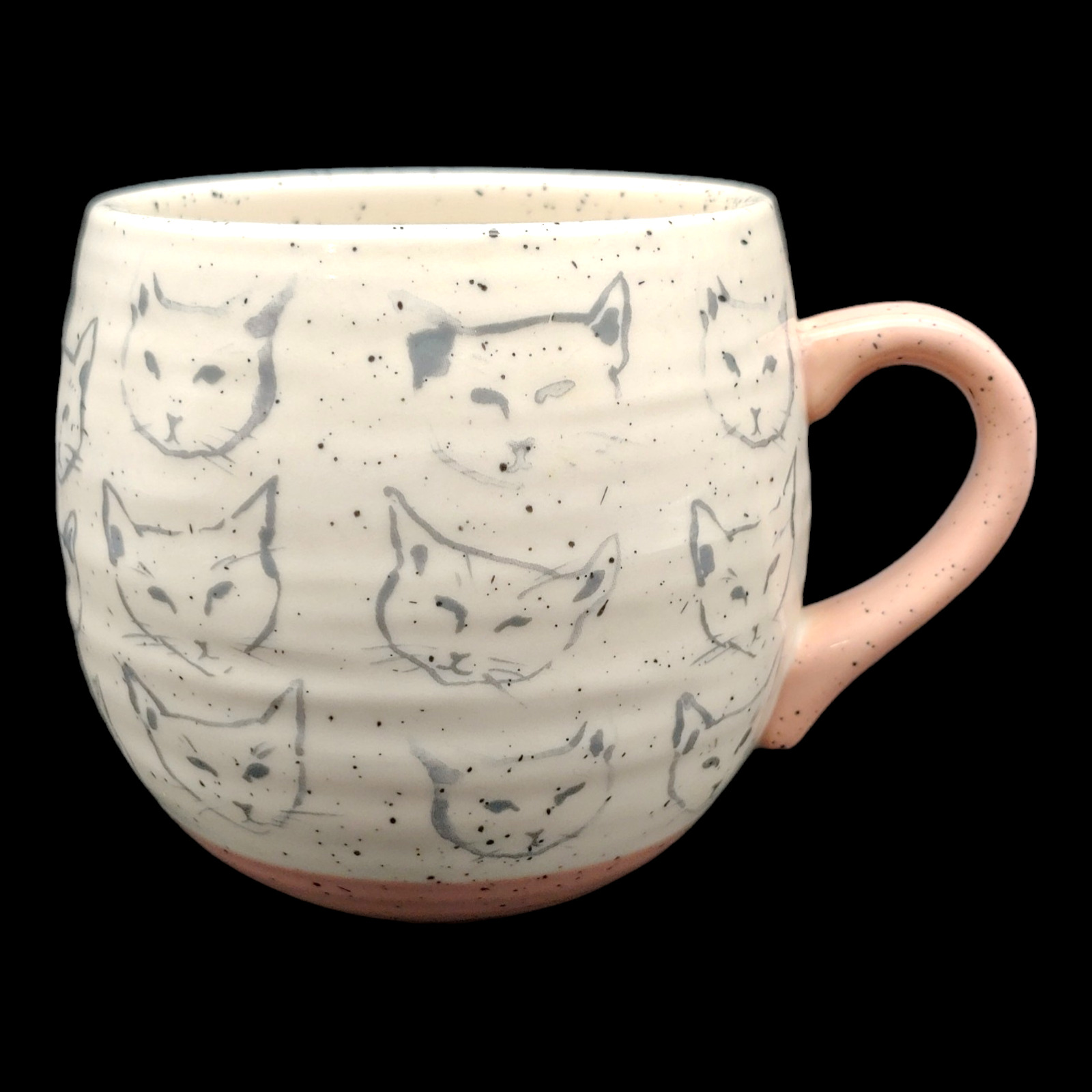 Anthropologie Cat Faces Coffee Mug - 16oz Large Pink White Leah Reena Goren