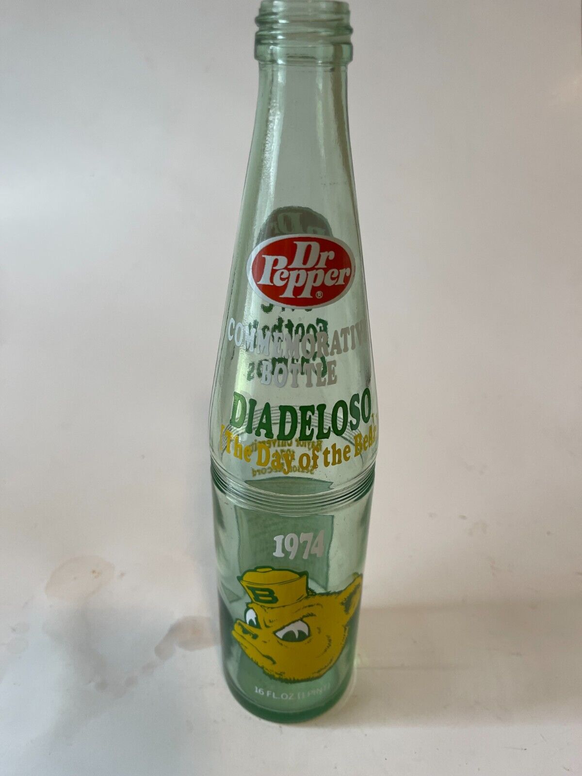 1974 Football Champions Baylor Bears Dr. Pepper Diadeloso Commemorative Bottle