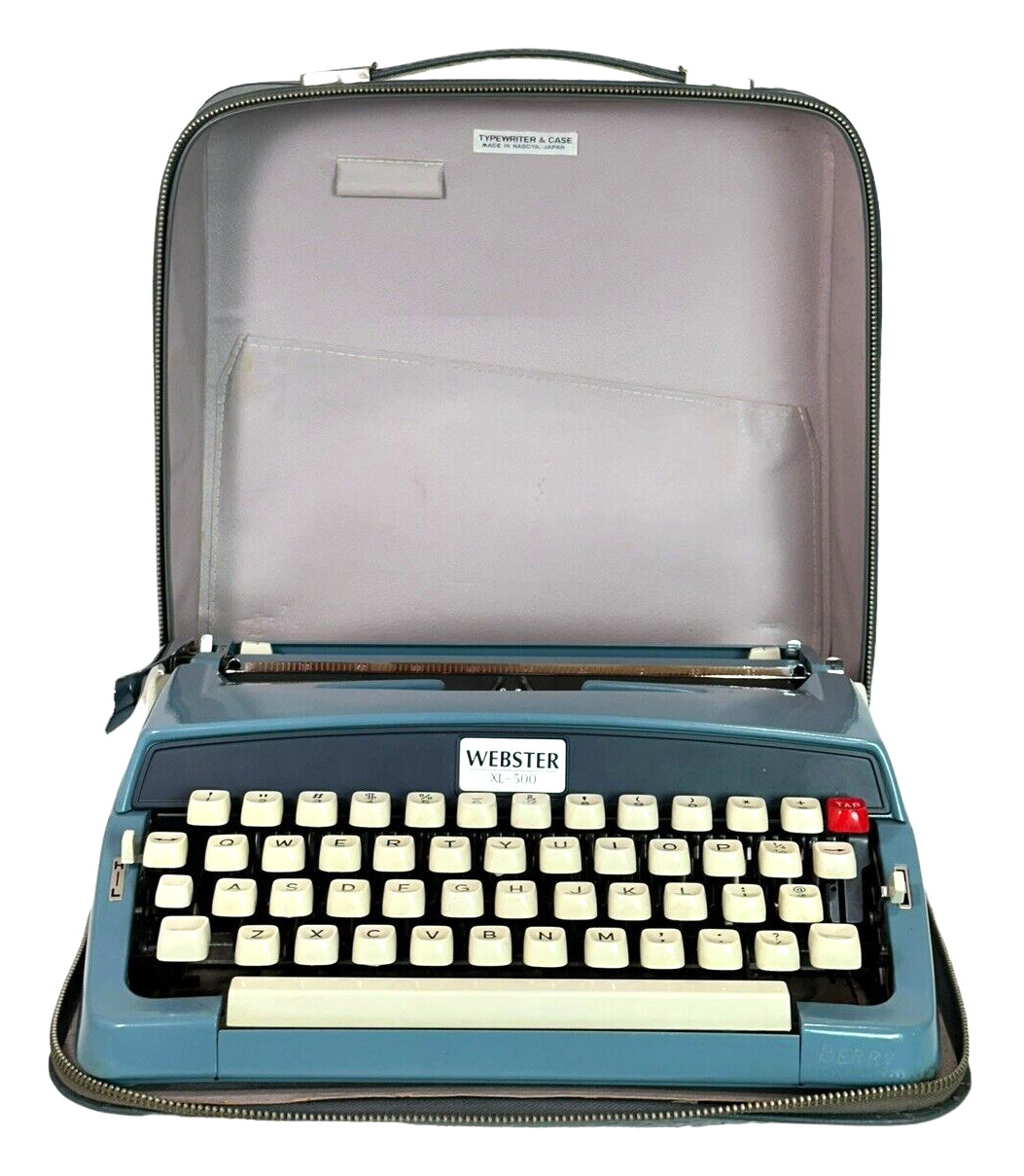 Vintage 1967 Brother Webster XL-500 Blue Portable Manual Typewriter & Case Works