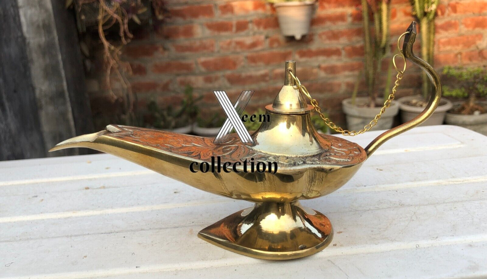 8'' Antique Vintage Aladdin Brass Genie Oil Lamp Nautical Chirag Incense Burner