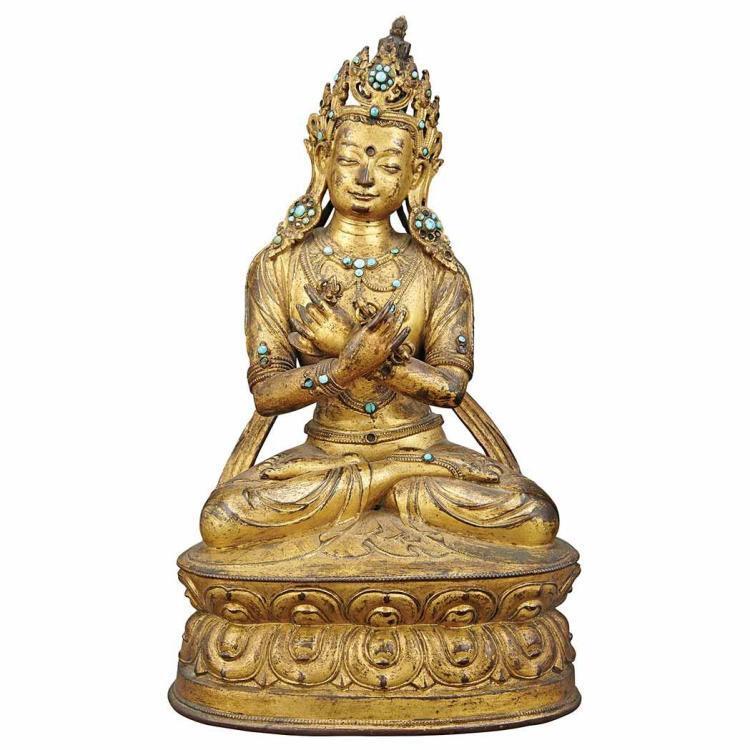 Tibetan Gilt-Bronze Figure of Bodhisattva Lot 44