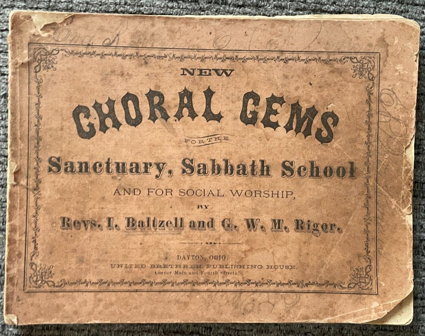 Antique 1872 Sanctuary, Sabbath School Choral Gems Song Book for Social Worship