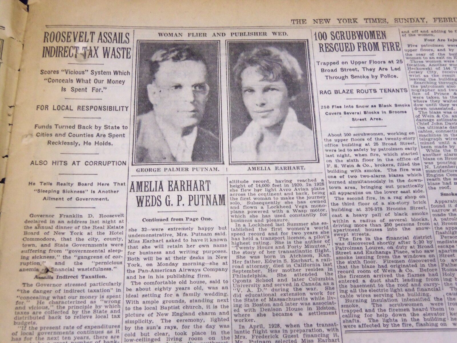 1931 FEBRUARY 8 NEW YORK TIMES - AMELIA EARHART WEDS PUTNAM - NT 4136