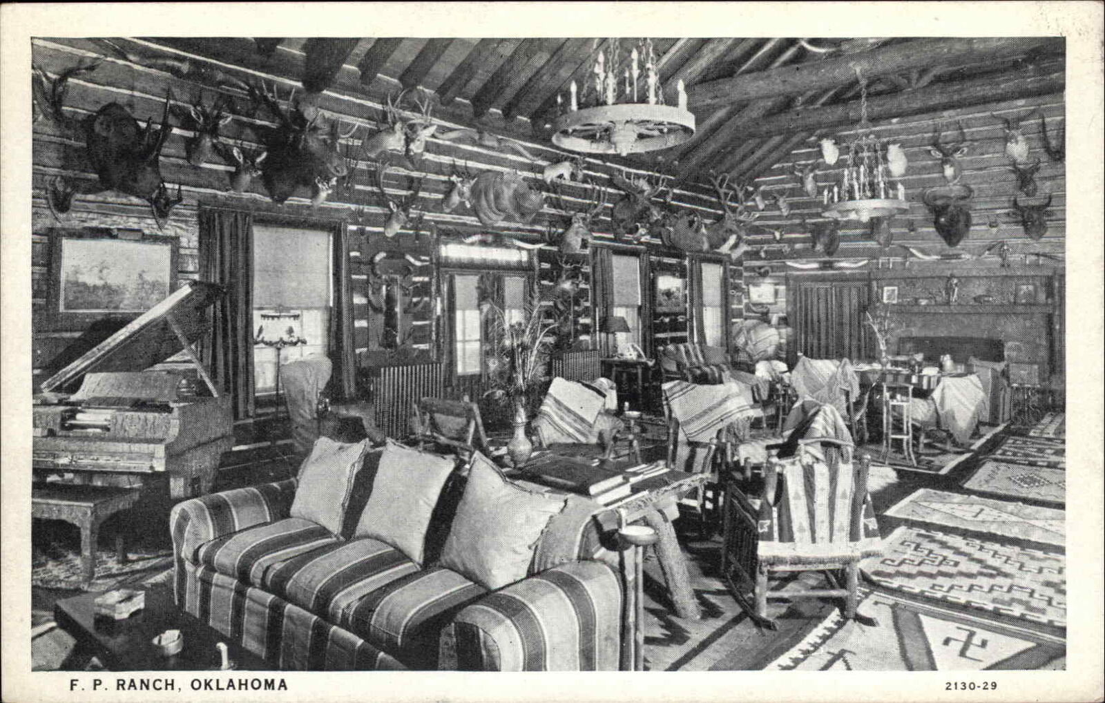 F.P. FP Ranch Oklahoma Cabin Interior c1920s Postcard