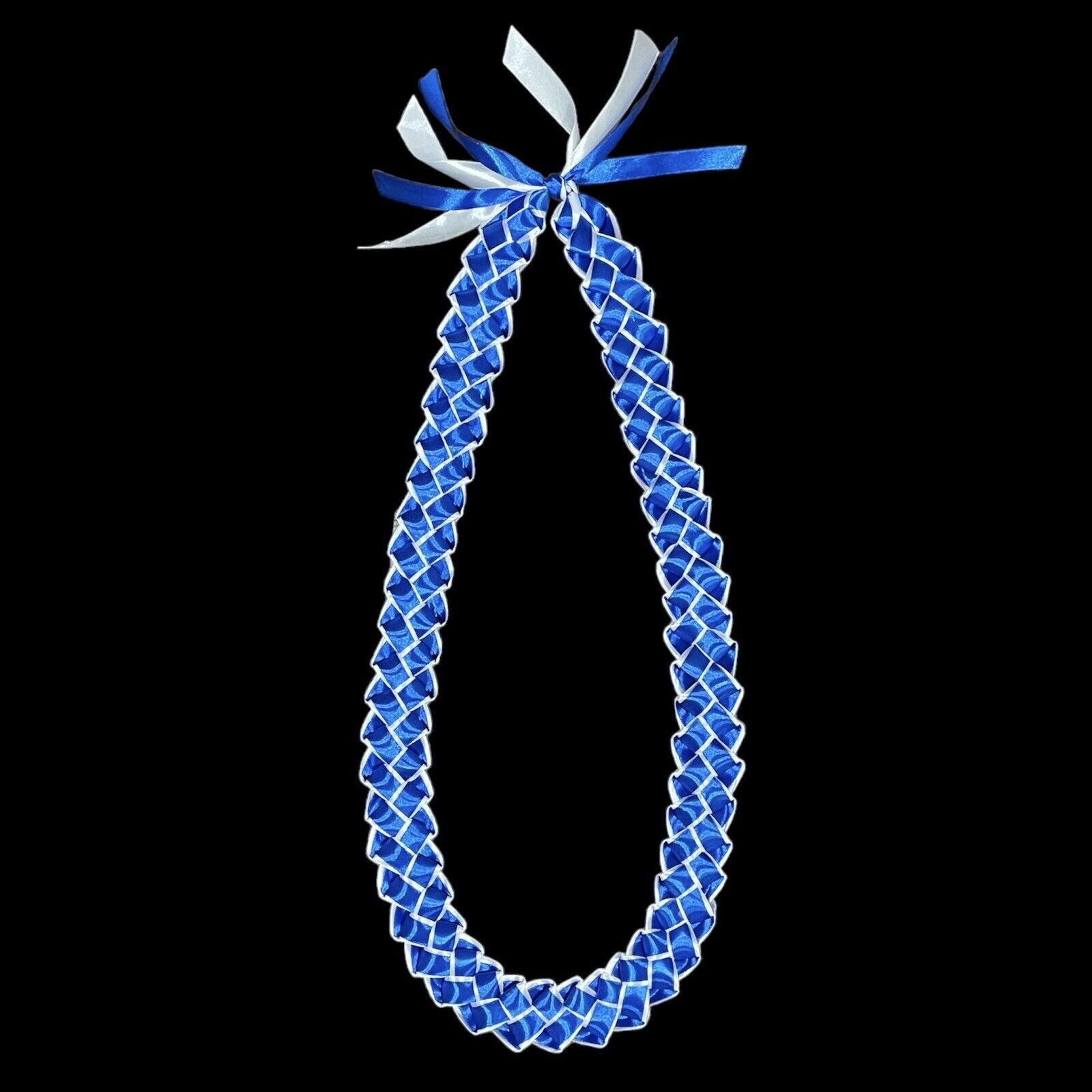 Blue And White Braided 4 Ribbon Graduation Gift Lei Hand Made 1.5” Wide