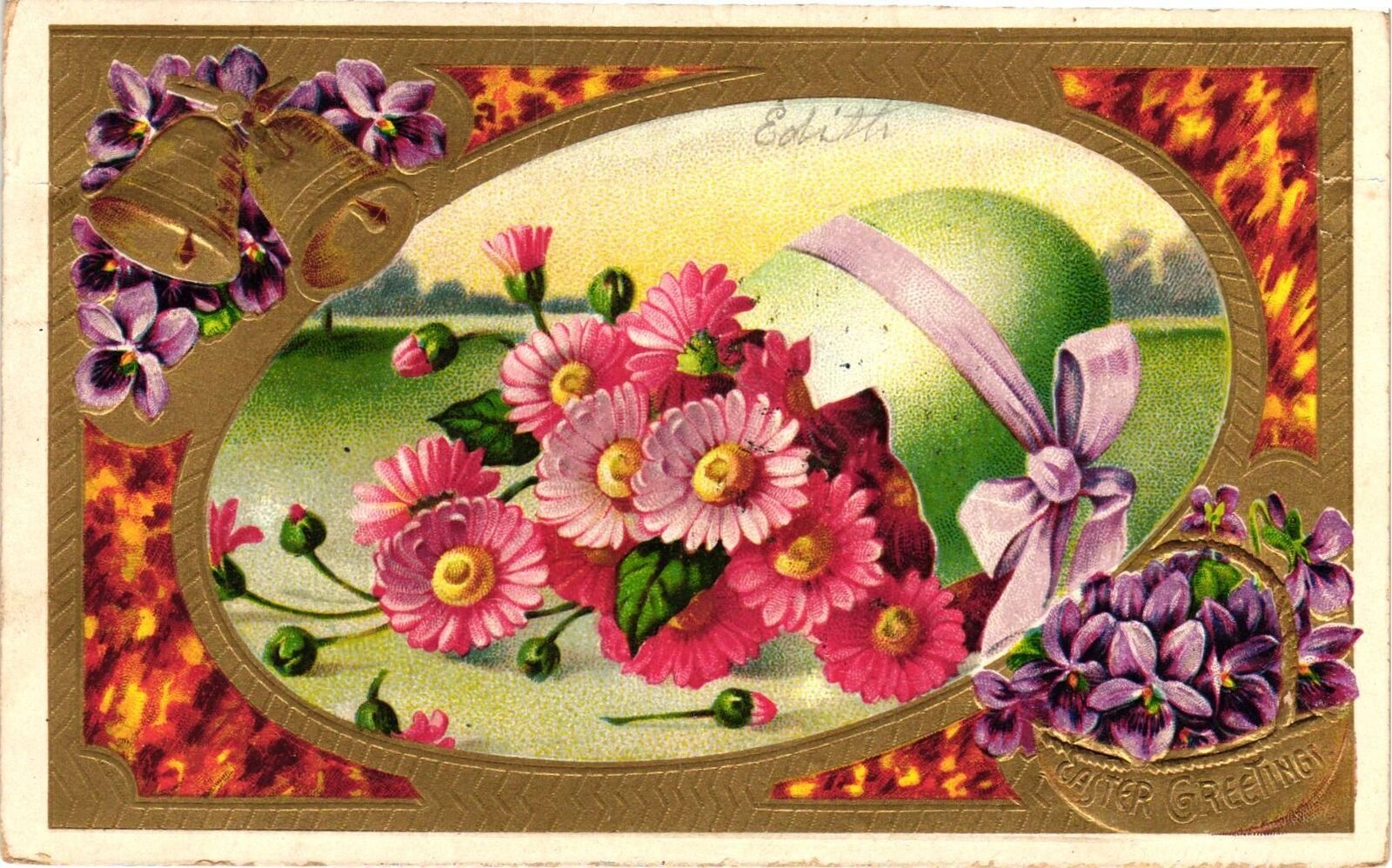 Vintage Postcard- PURPLE AND PINK FLOWERS Posted 1910