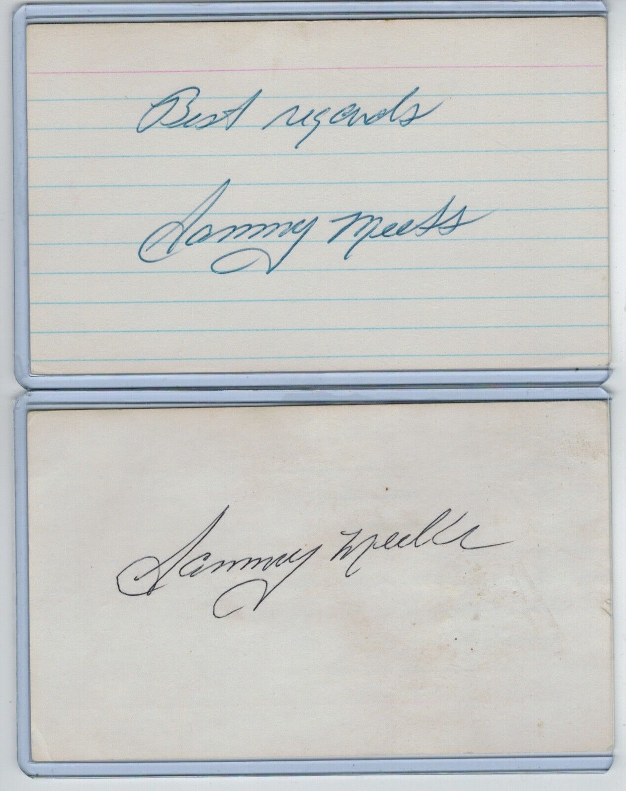 (2) SAMMY MEEKS INDEX CARD SIGNED 1949-51 CINCINNATI REDS PSA/DNA CERT 1923-2007