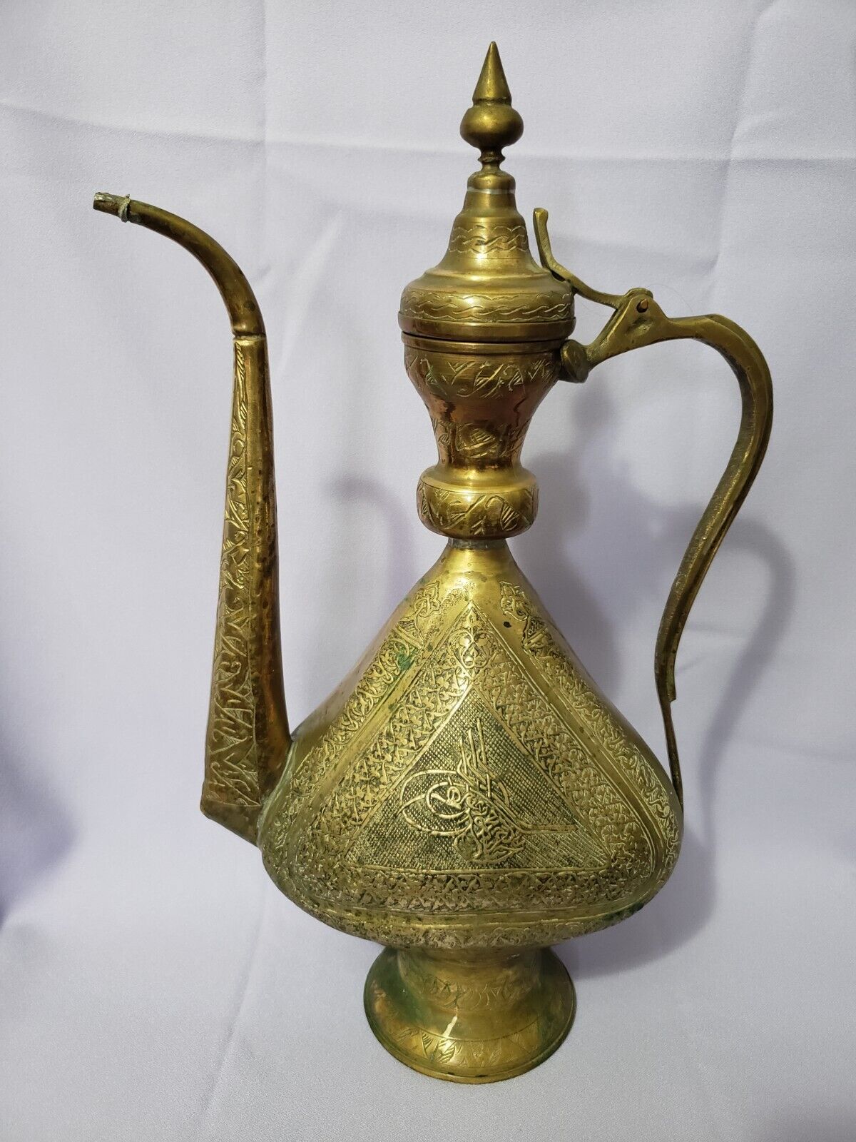 Vintage Turkish Arabic Large Heavy Solid Brass Pitcher, 17\